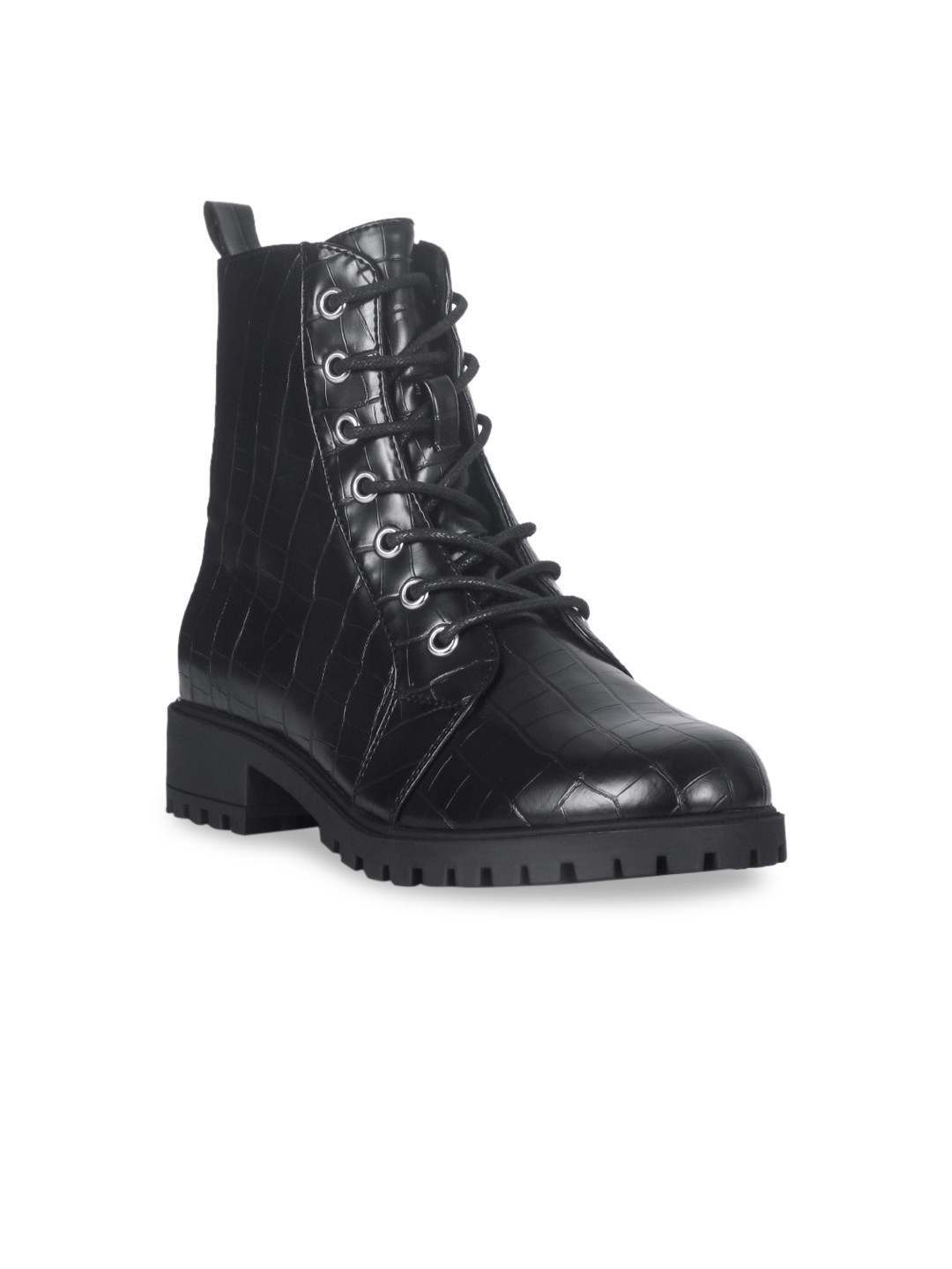 Buy London Rag Black Textured Block Heeled Boots Boots for Women