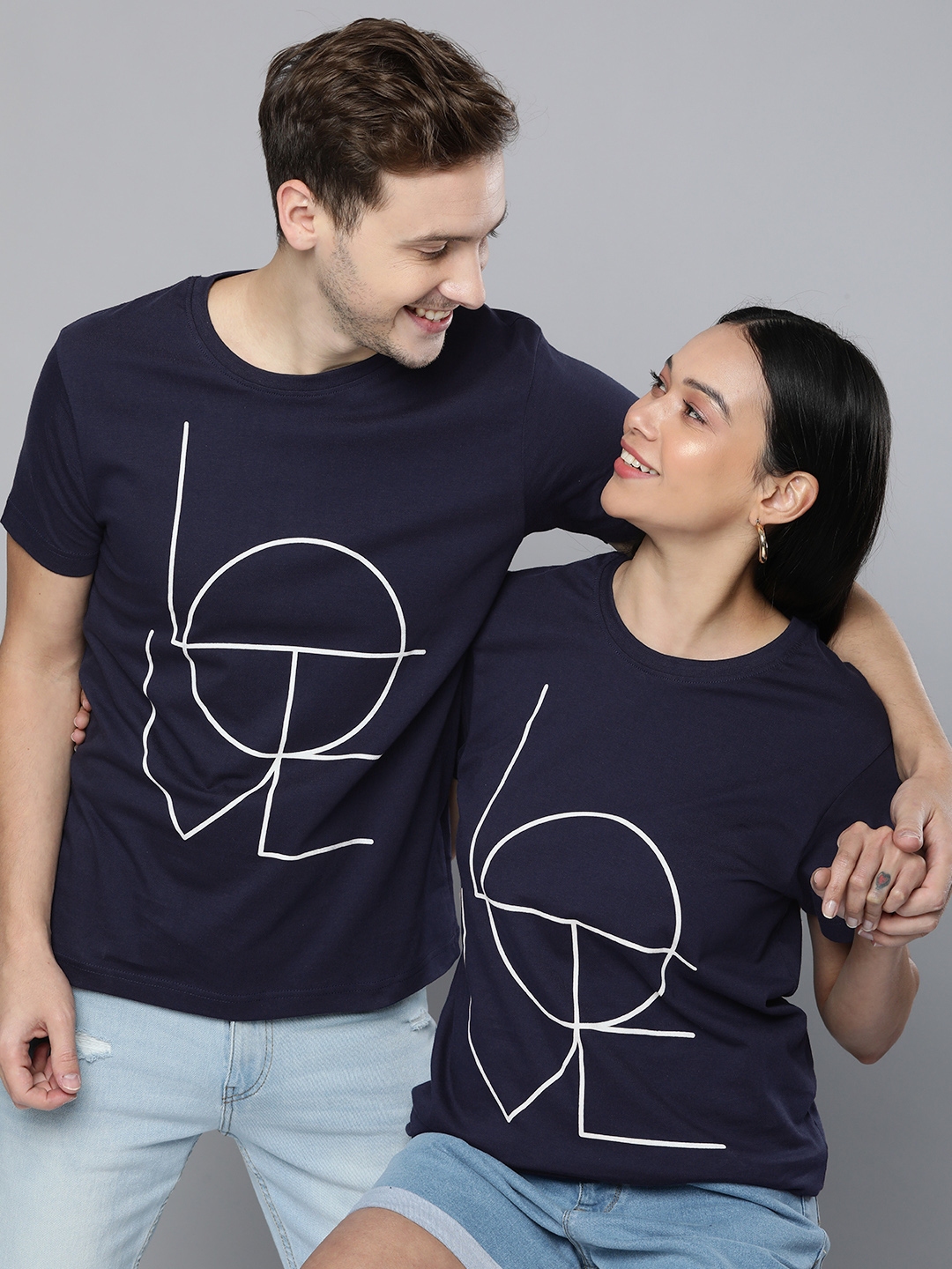 Buy HERE&NOW Unisex Navy Blue Geometrical Printed Casual T Shirt