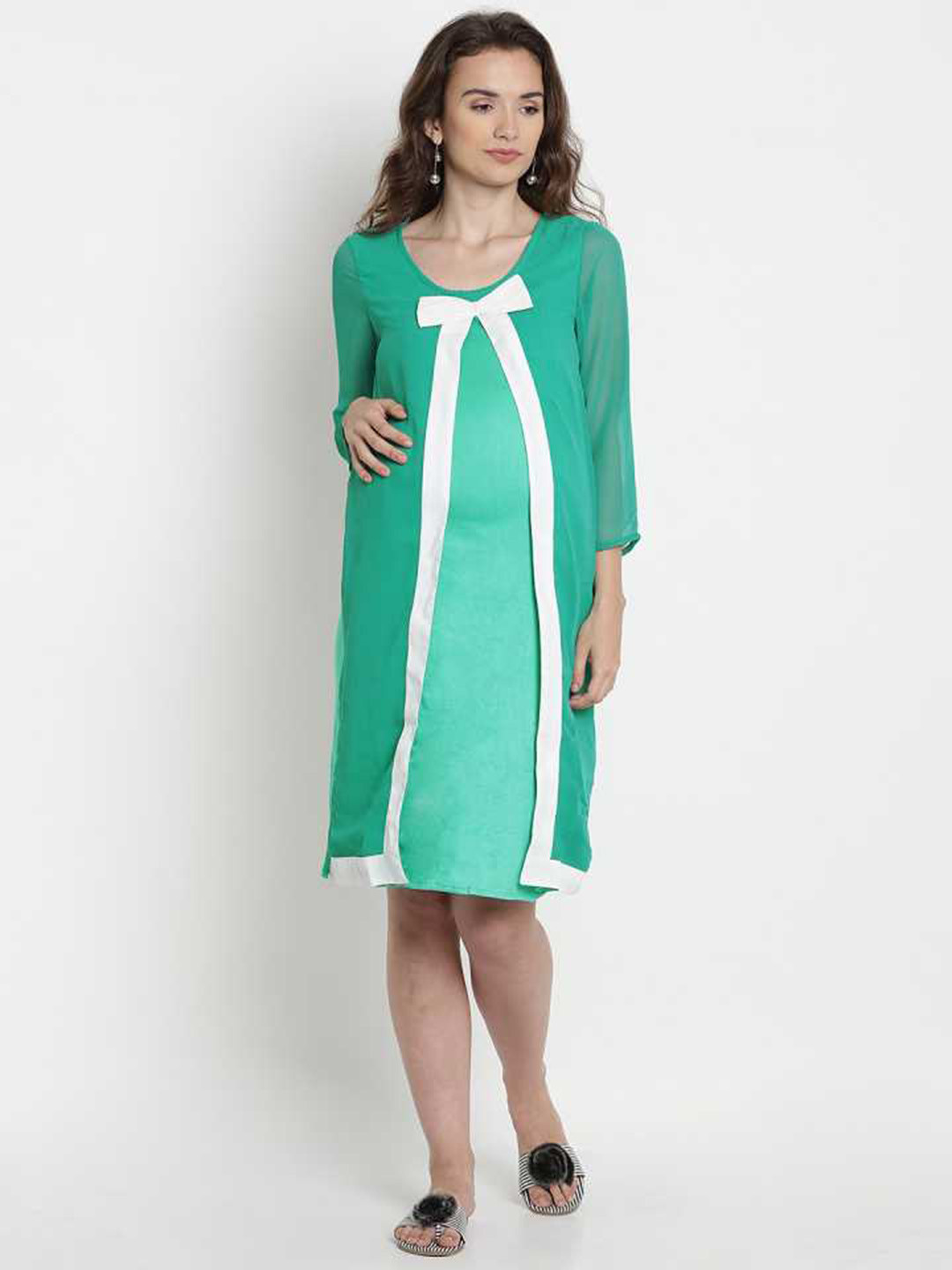 Buy Mine4Nine Green Maternity A Line Dress Dresses for Women 16608432