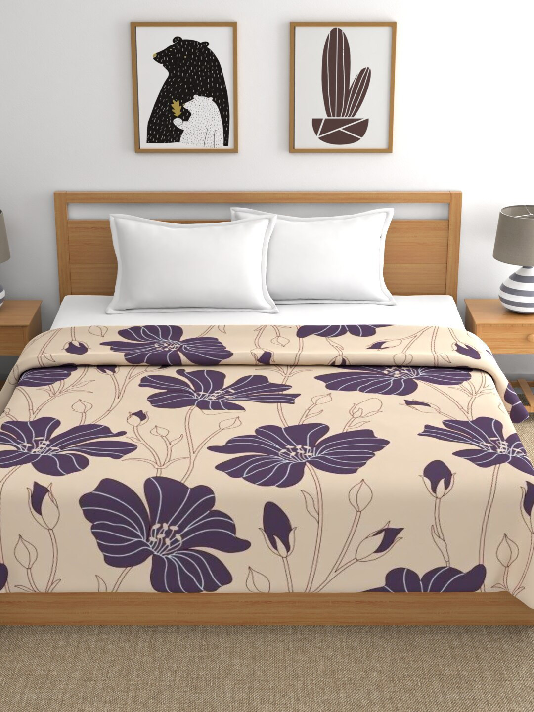 Buy Raymond Home Beige & Grey Floral Mild Winter 400 GSM Double Bed