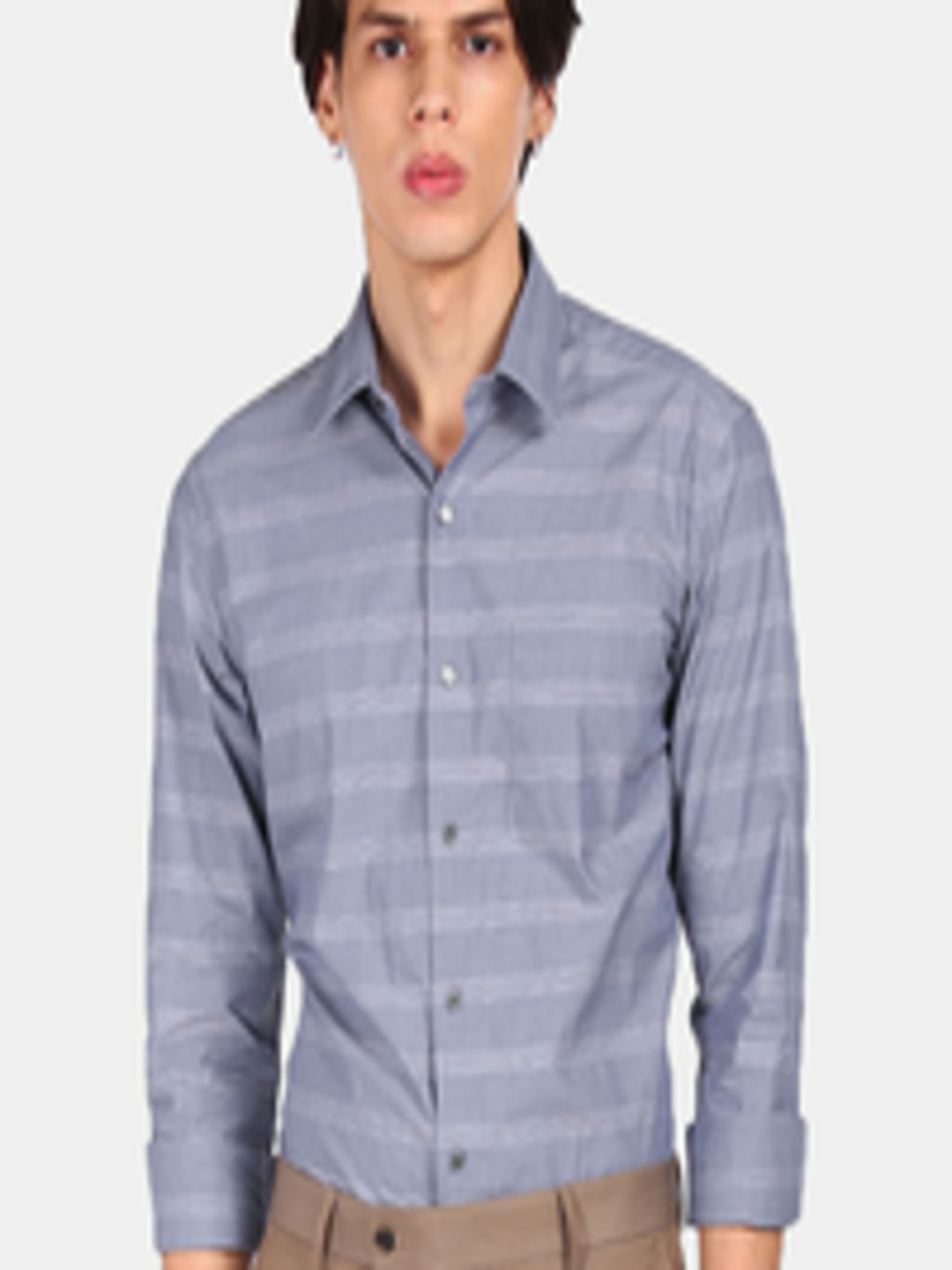 Buy Arrow Men Blue Slim Fit Horizontal Stripes Striped Casual Shirt ...
