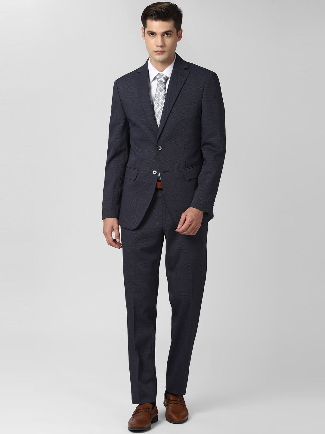 Buy Peter England Elite Men Navy Blue Self Design Slim Fit 2 Piece ...