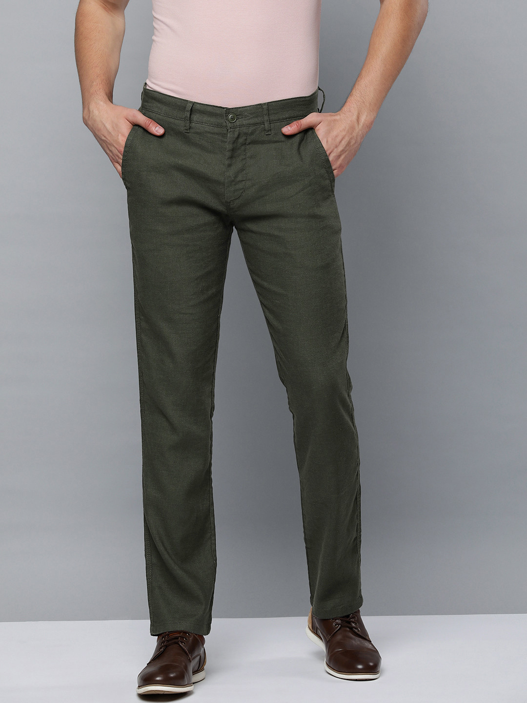 Buy Levis Men Olive Green 511 Slim Fit Solid Mid Rise Chinos - Trousers ...