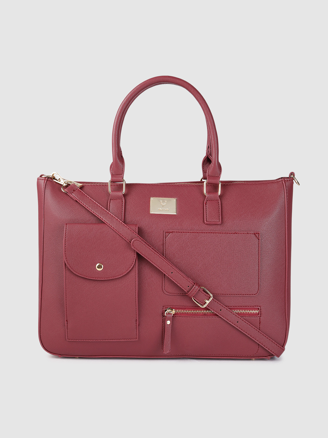 Buy Allen Solly Women Burgundy Solid PU Laptop Bag Laptop Bag for