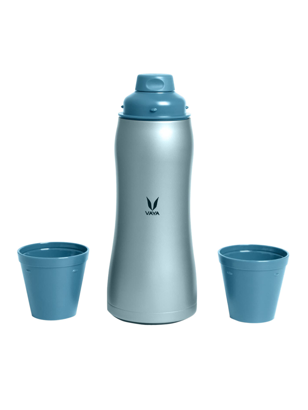 Buy Vaya Blue Solid Stainless Steel Flask With Tumbler 900ml - Water ...