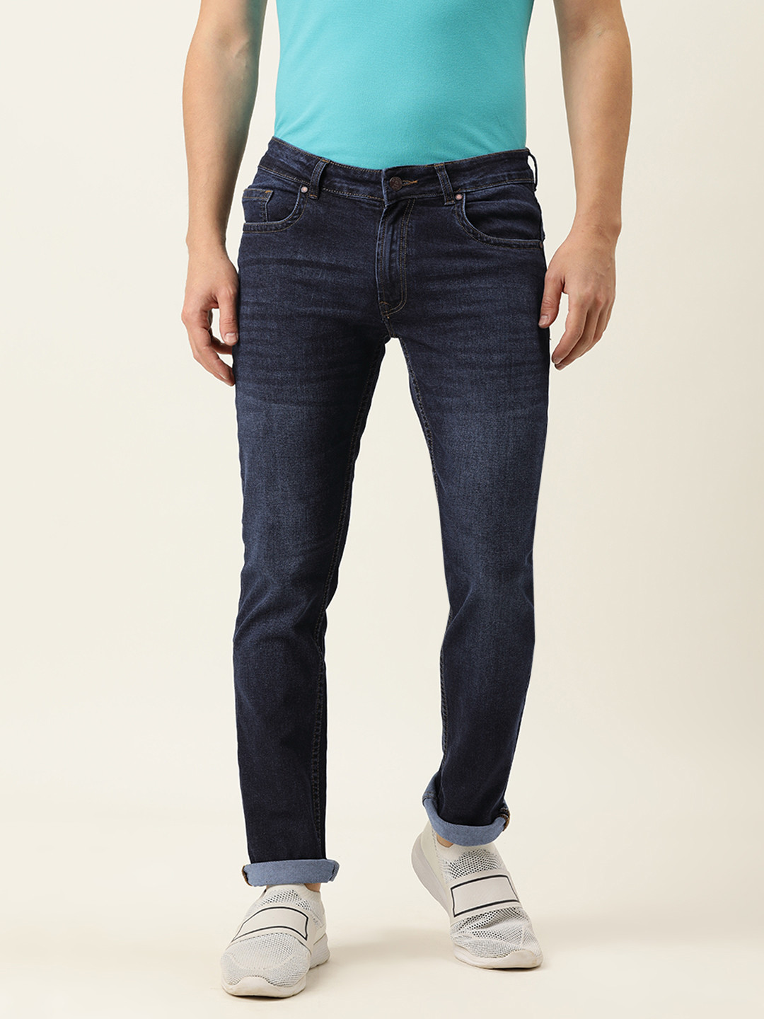 Buy PETER ENGLAND UNIVERSITY Men Navy Blue Slim Fit Light Fade