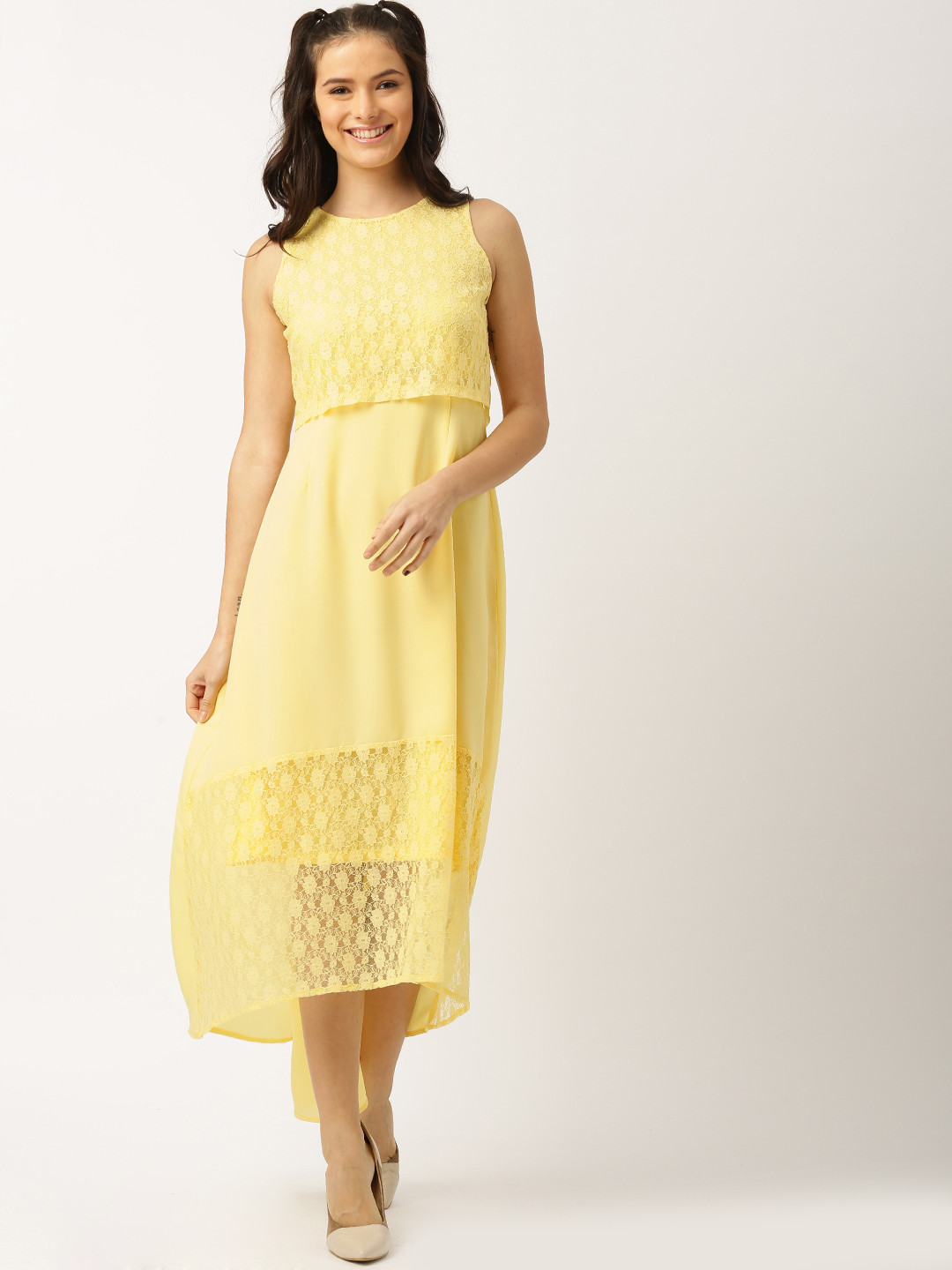 Buy DressBerry Yellow Lace Maxi Dress - Dresses for Women 1661760 | Myntra