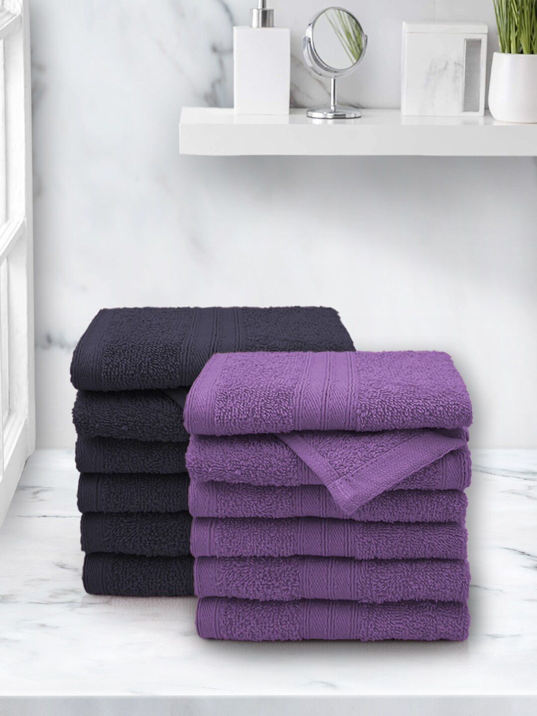 Buy Aura Denim & Grape Anatolia 12 Piece 100 Cotton Face Towel Set In 500 GSM Face Towels for