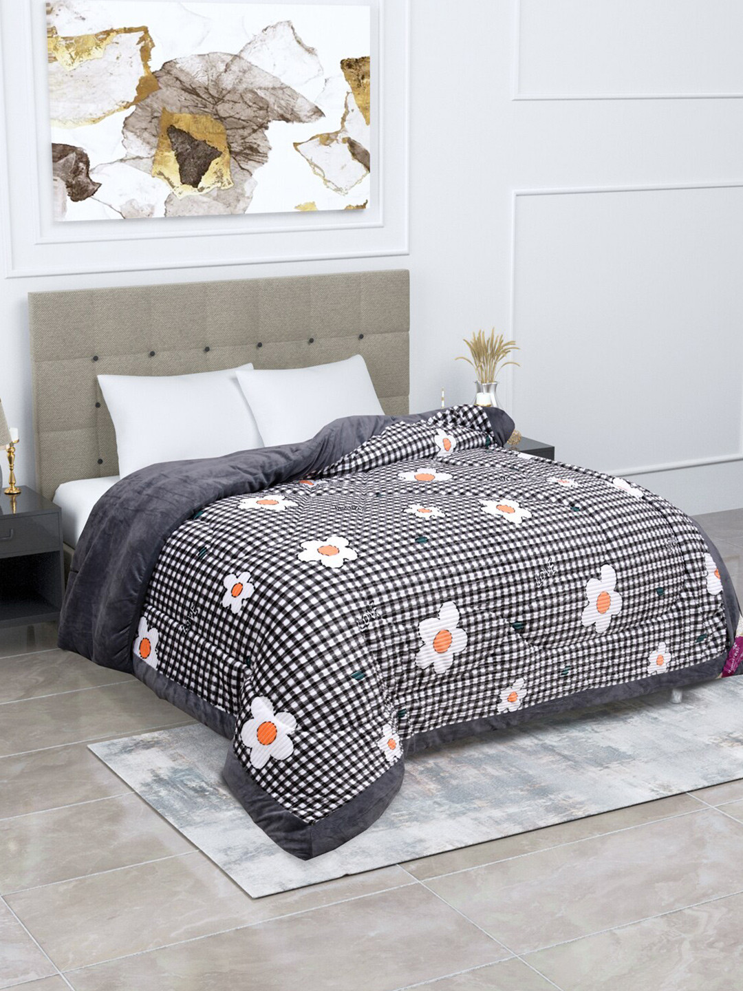 Buy Home Fresh Grey & White Floral Heavy Winter Double Bed Comforter