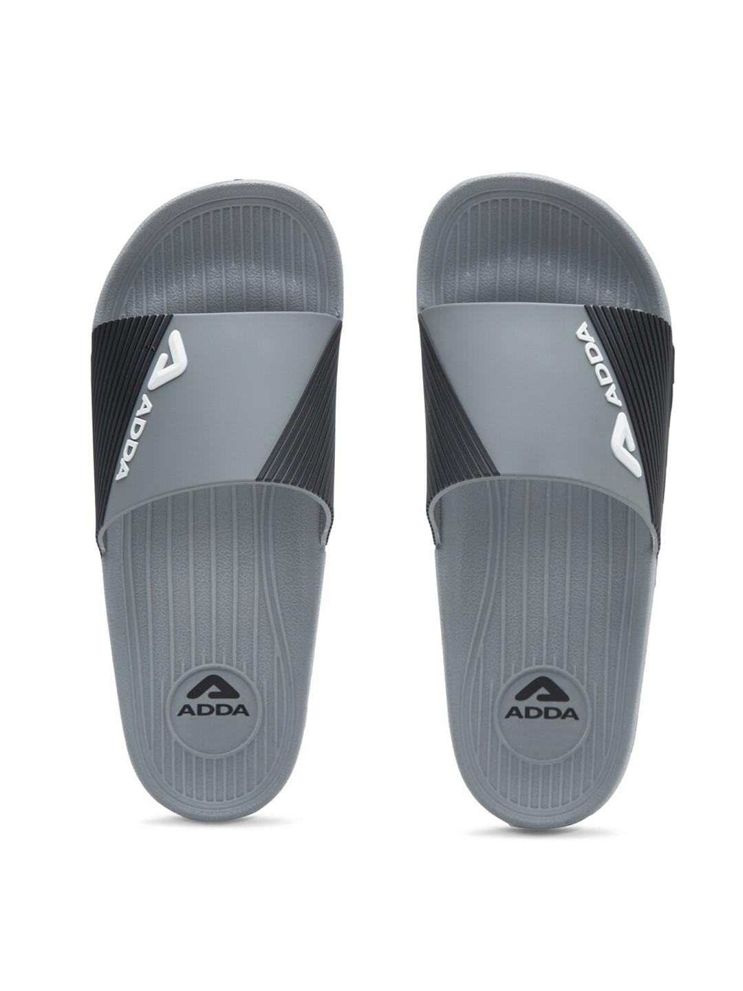 Buy Adda Men Grey & Black Printed Rubber Sliders - Flip Flops for Men ...