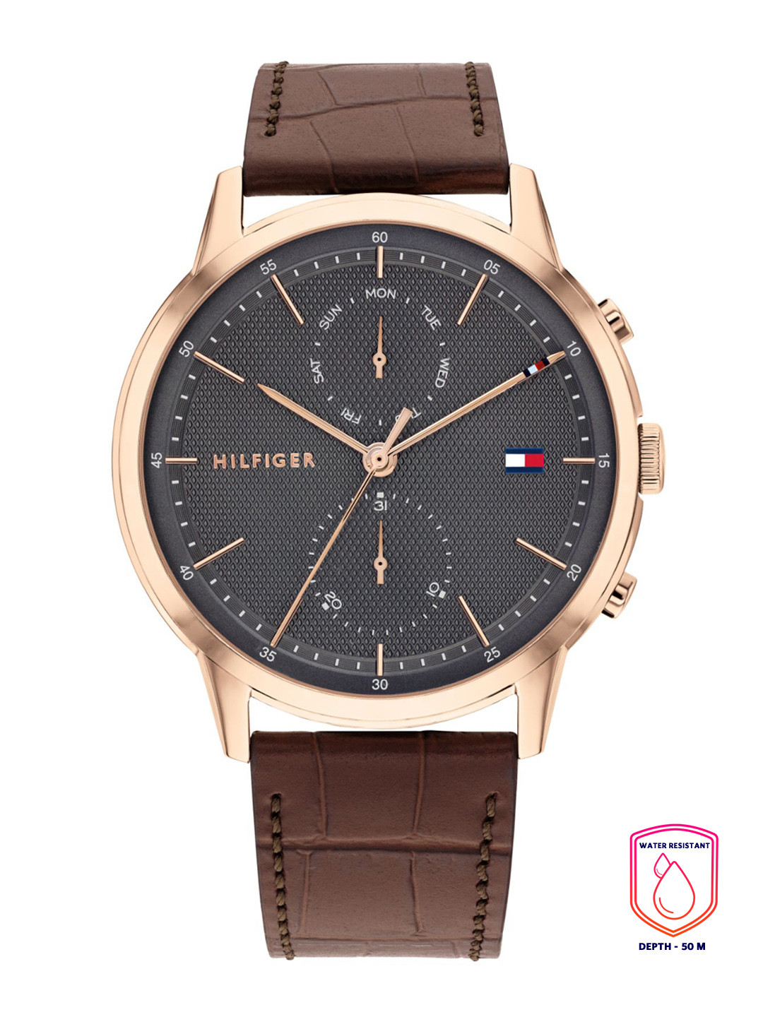 Tommy Hilfiger Daniel Grey Dial Brown Leather Strap Watch for Men - 1710416