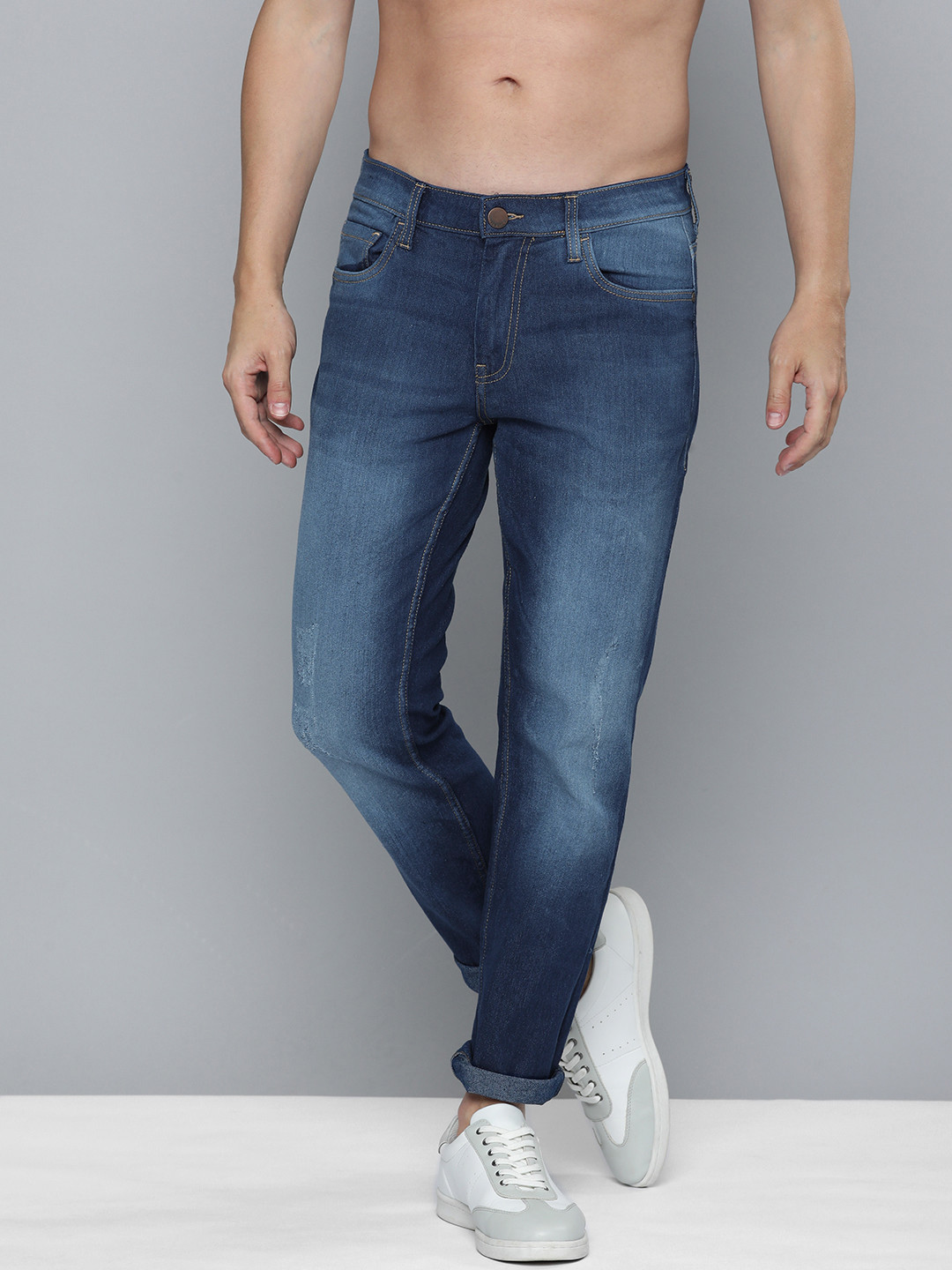 Women's Blue Slim Fit Low Distress Light Fade Stretchable Denim Jeans
