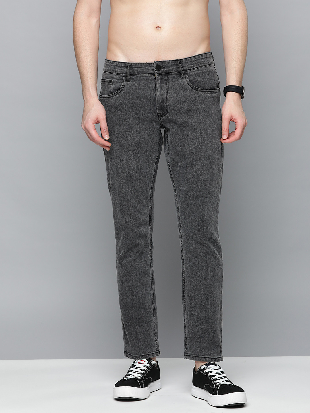 Buy HERE&NOW Men Charcoal Grey Slim Fit Stretchable Jeans - Jeans for ...