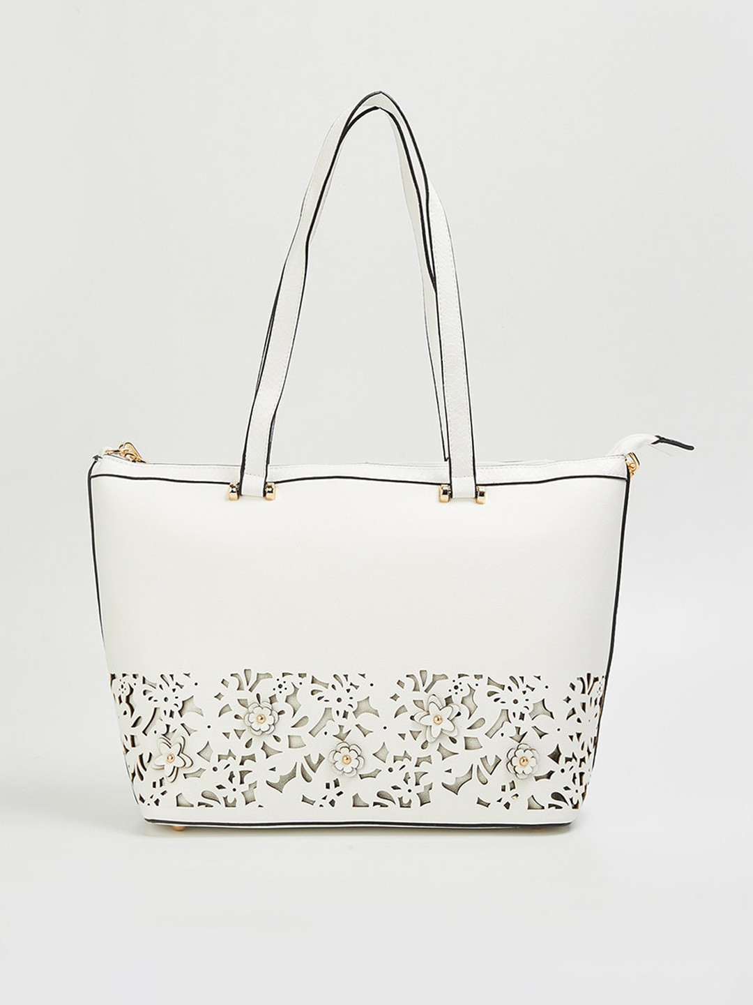 Buy CODE By Lifestyle White Structured Shoulder Bag With Cut Work Handbags for Women 16623934