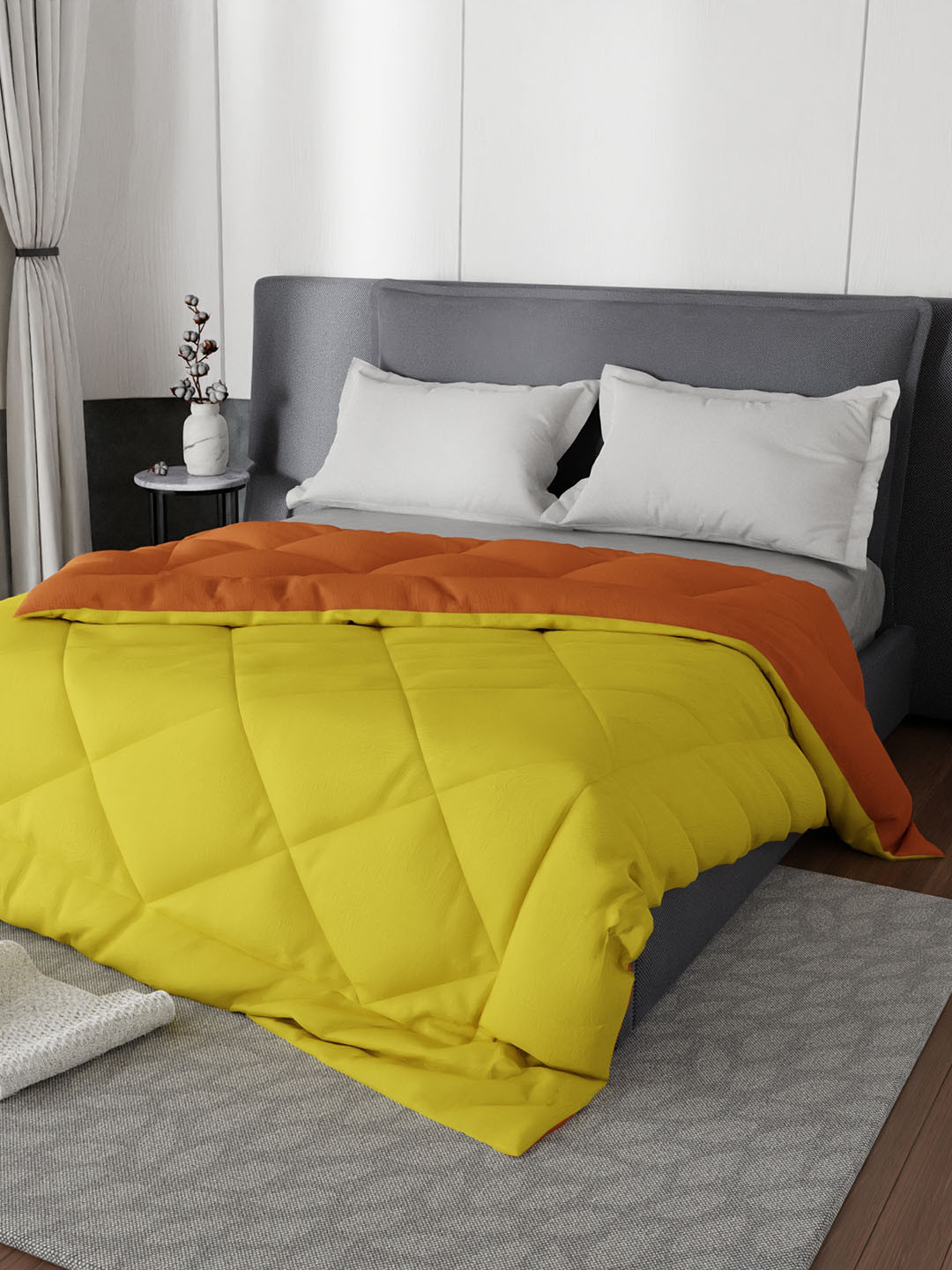 Buy Stoa Paris Orange & Yellow Solid AC Room 200 GSM Double Bed