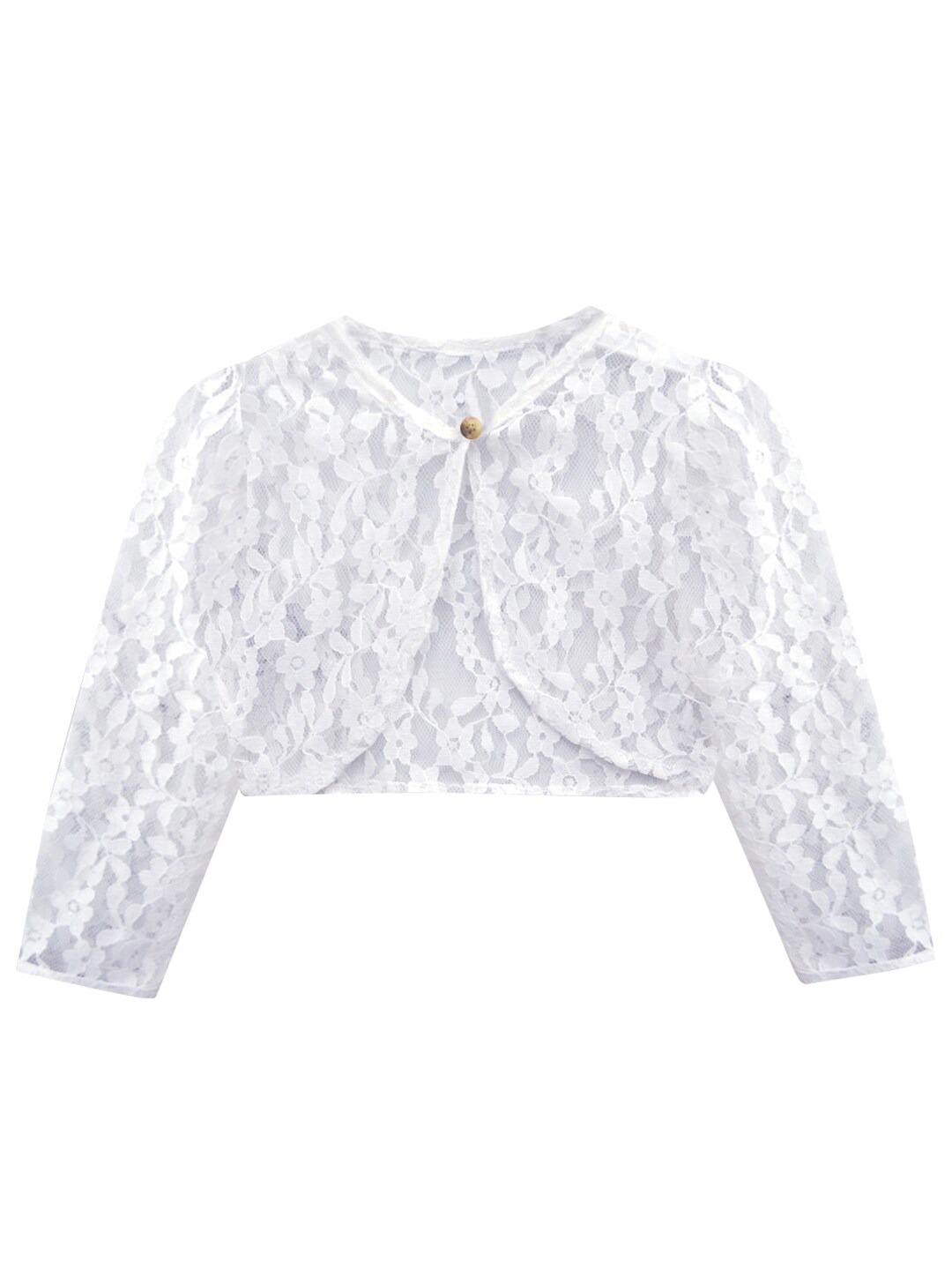 Buy A T U N Girls White Self Design Lace Crop Shrug - Shrug for Girls ...