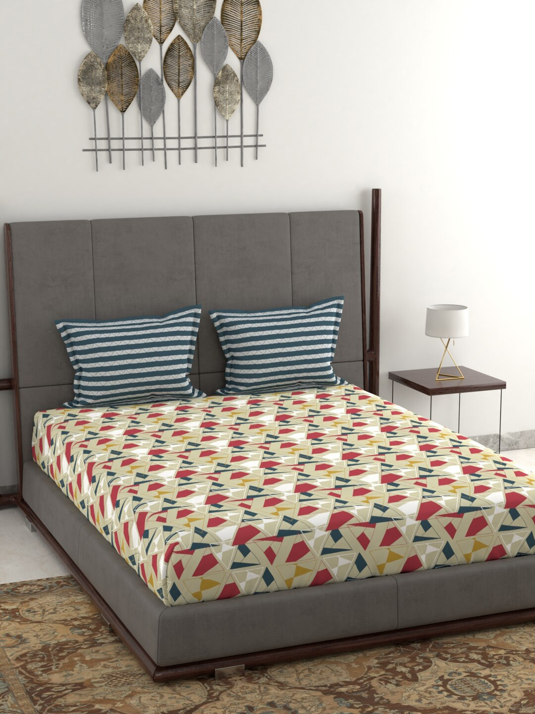 Buy Trident Beige 120 TC Queen Bedsheet With 2 Pillow Covers