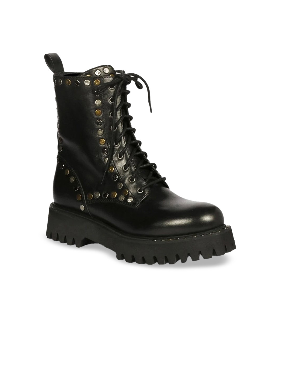 Buy Saint G Black Metal Studs Lace Up High Ankle Leather Boots Boots for Women 16627288 Myntra