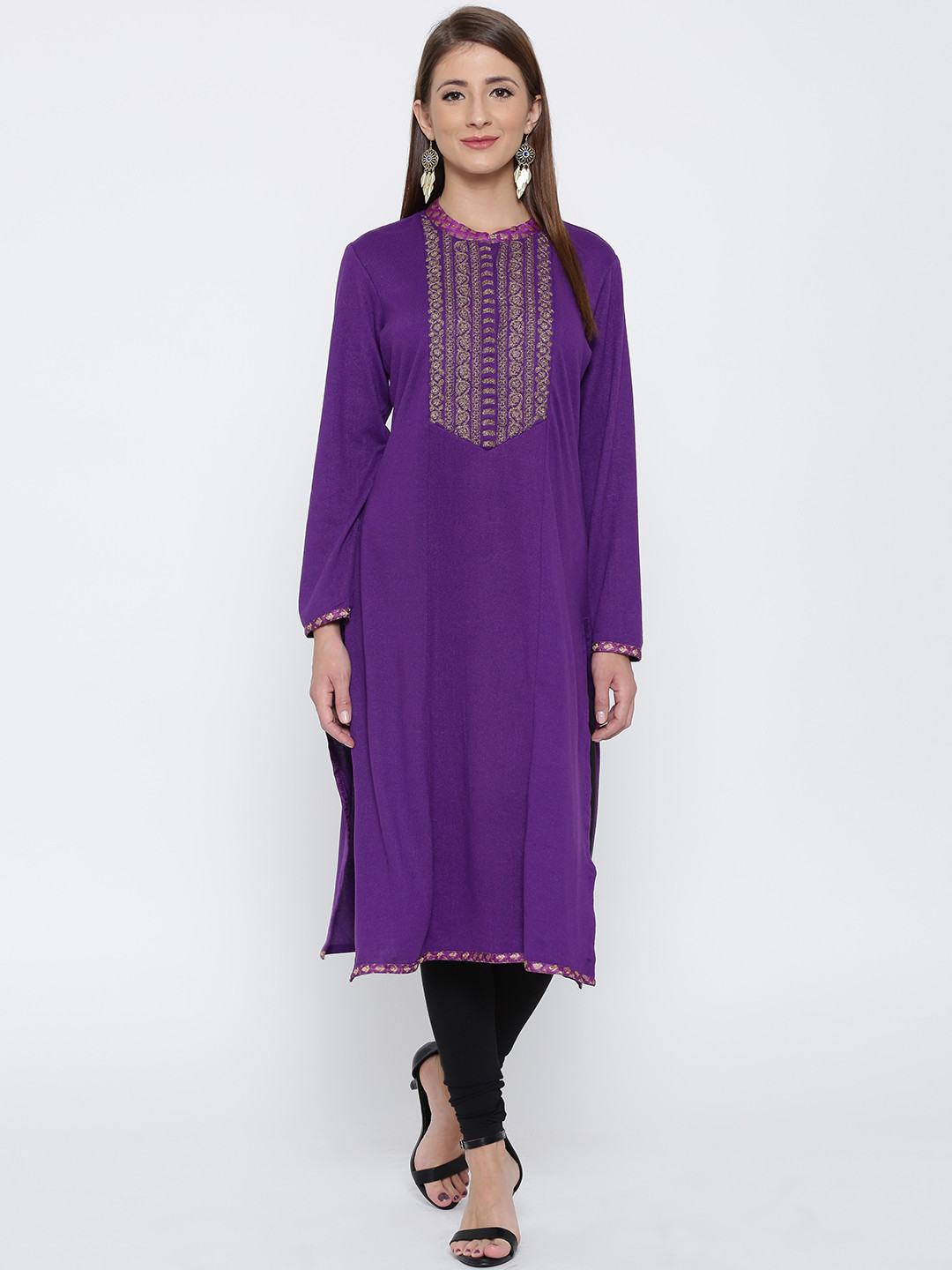 Buy Biba Women Purple Embroidered Straight Kurta Kurtas for Women