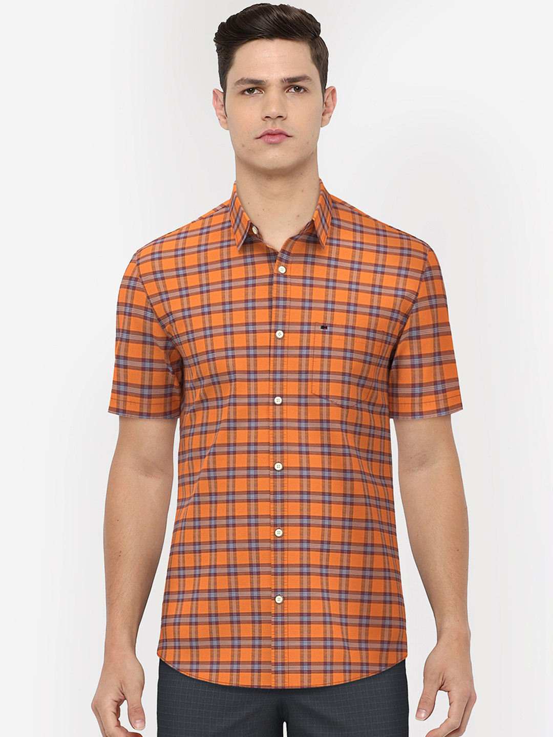 Buy Peter England Casuals Men Yellow Slim Fit Checked Cotton Casual