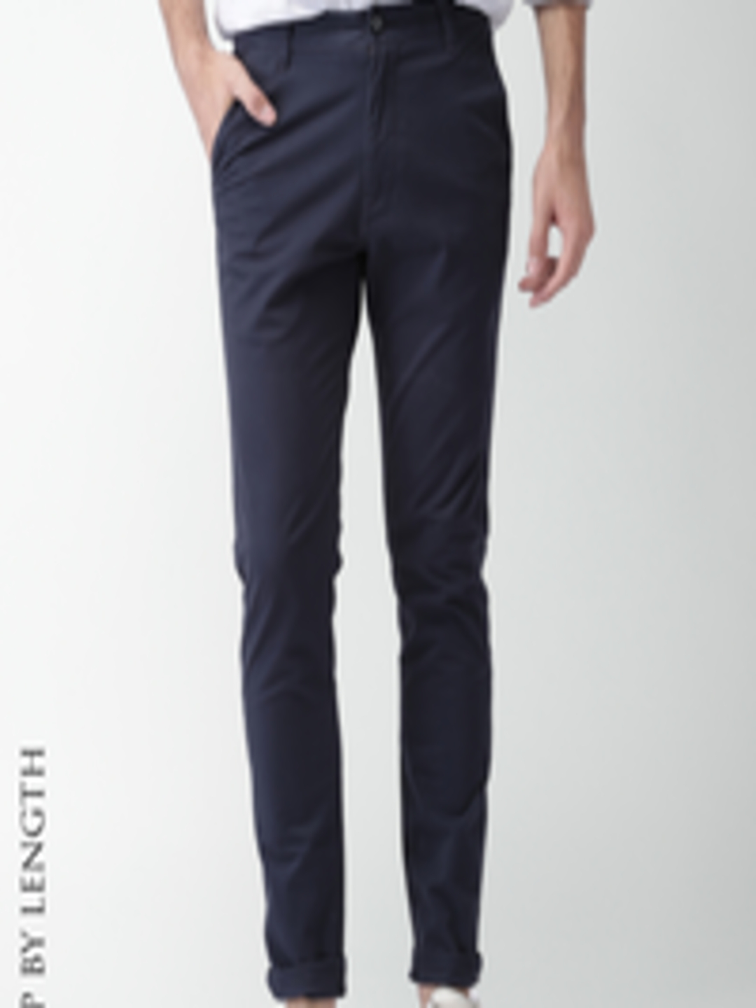 Buy Mast & Harbour Men Navy Solid Slim Fit Chino Trousers - Trousers ...