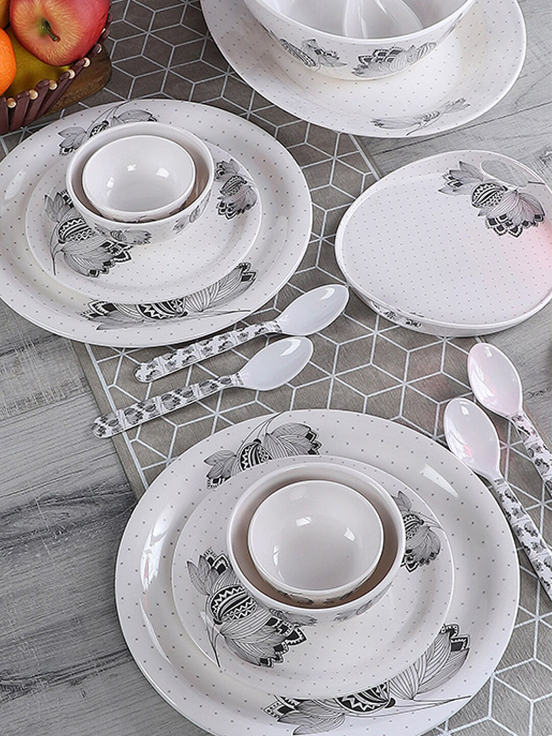 Buy CDI Black & White 40 Pcs Printed Melamine Glossy Dinner Set