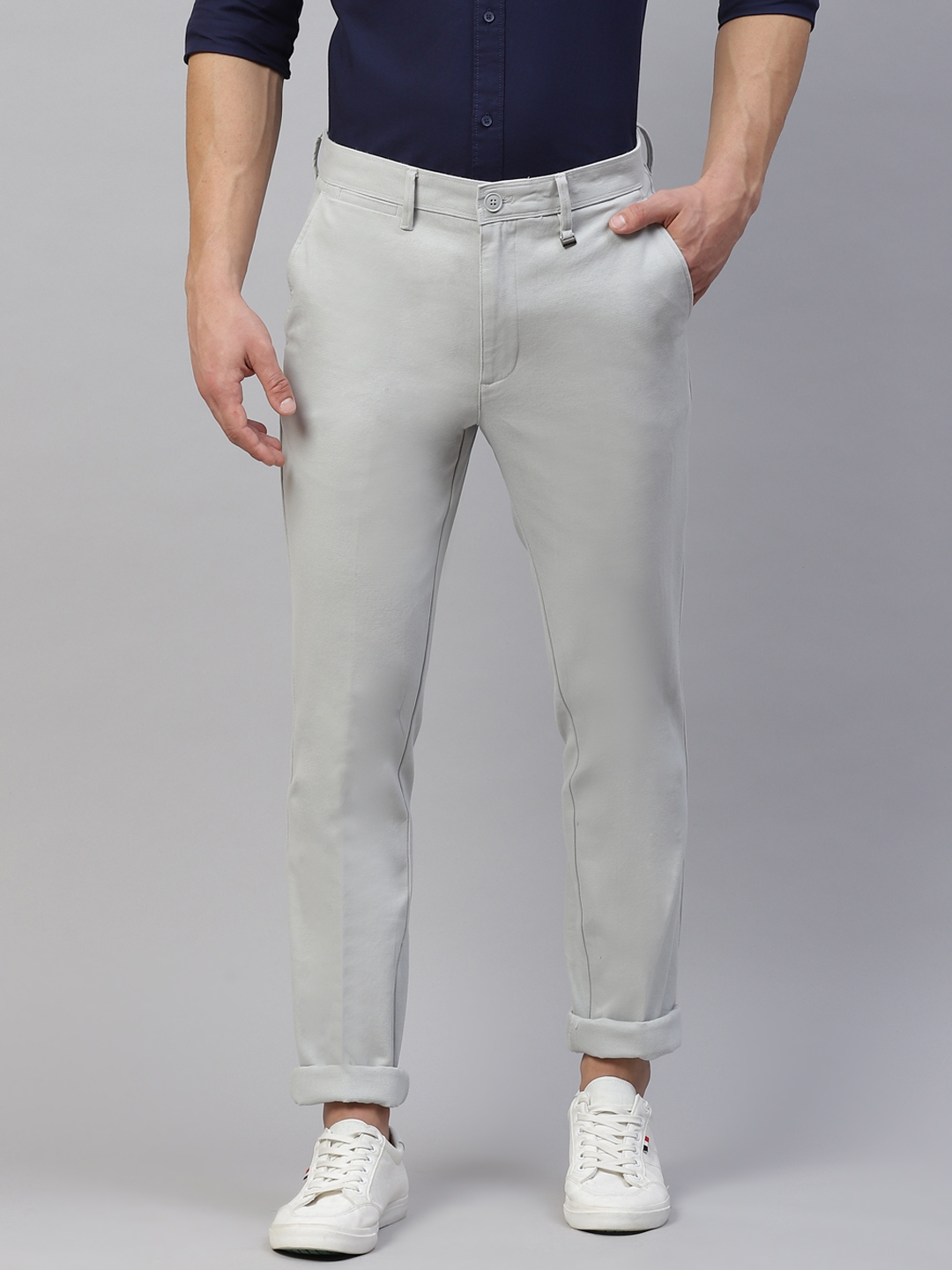 Buy Marks & Spencer Men Grey Slim Fit Trousers - Trousers for Men ...
