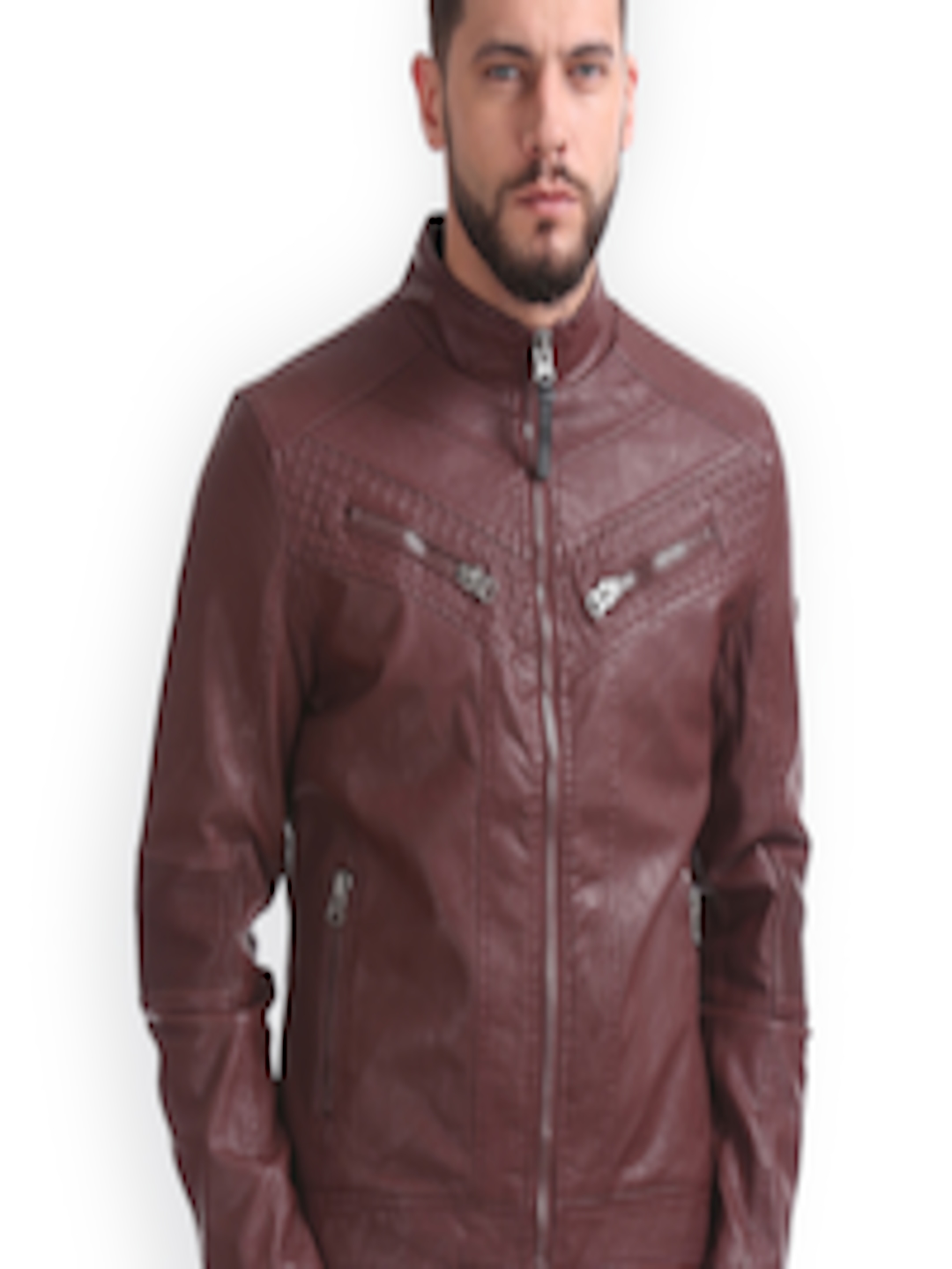 Buy Ed Hardy Men Brown Solid Biker Jacket - Jackets for Men 1663765