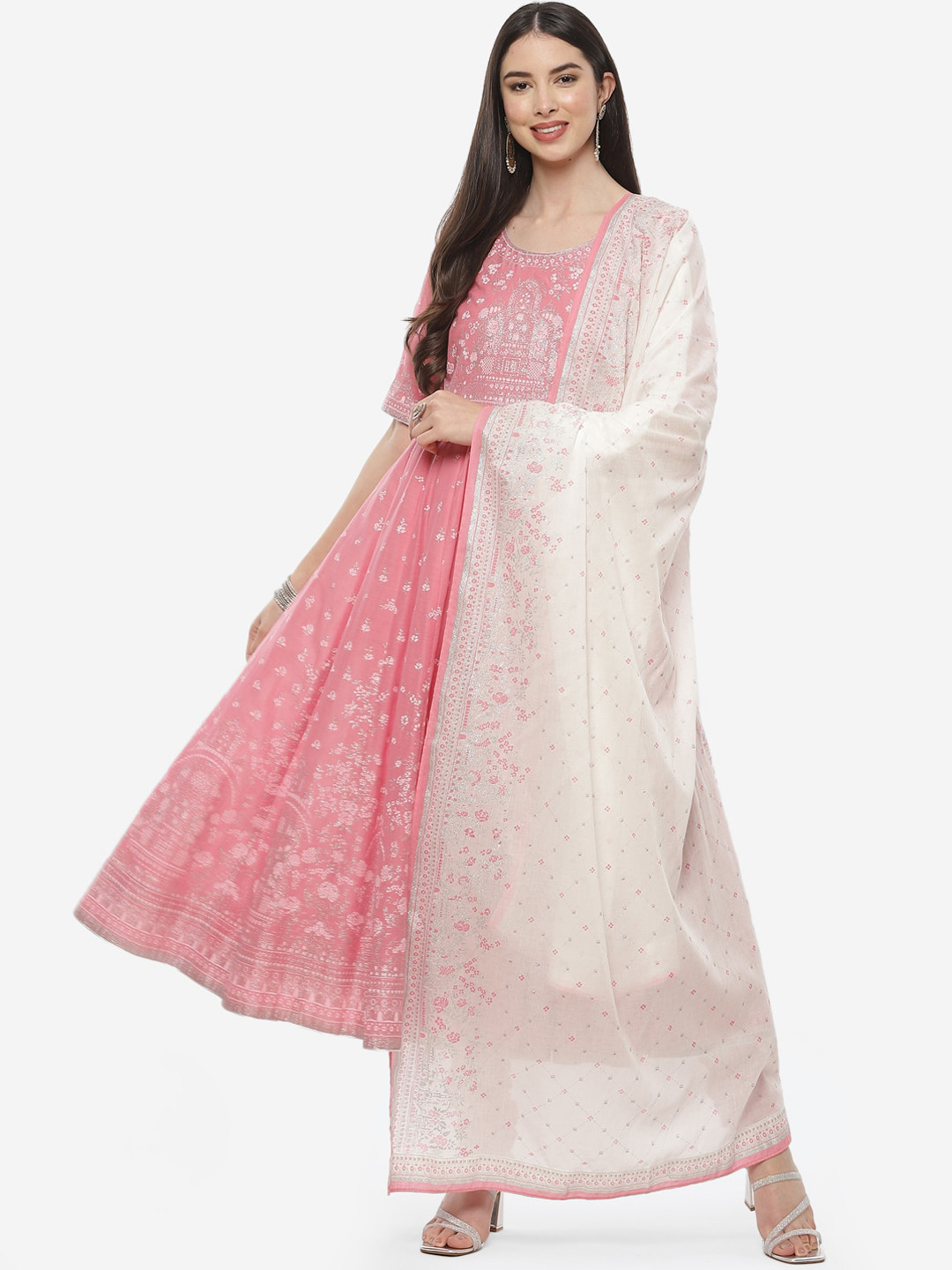Buy Biba Women Pink Printed Anarkali Set Kurta Sets for Women