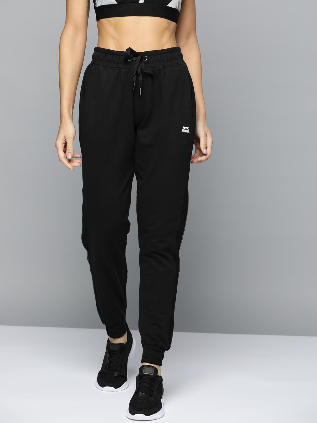 Buy Slazenger Women Black Solid Knitted Regular Fit Joggers Track Pants for Women 16652330