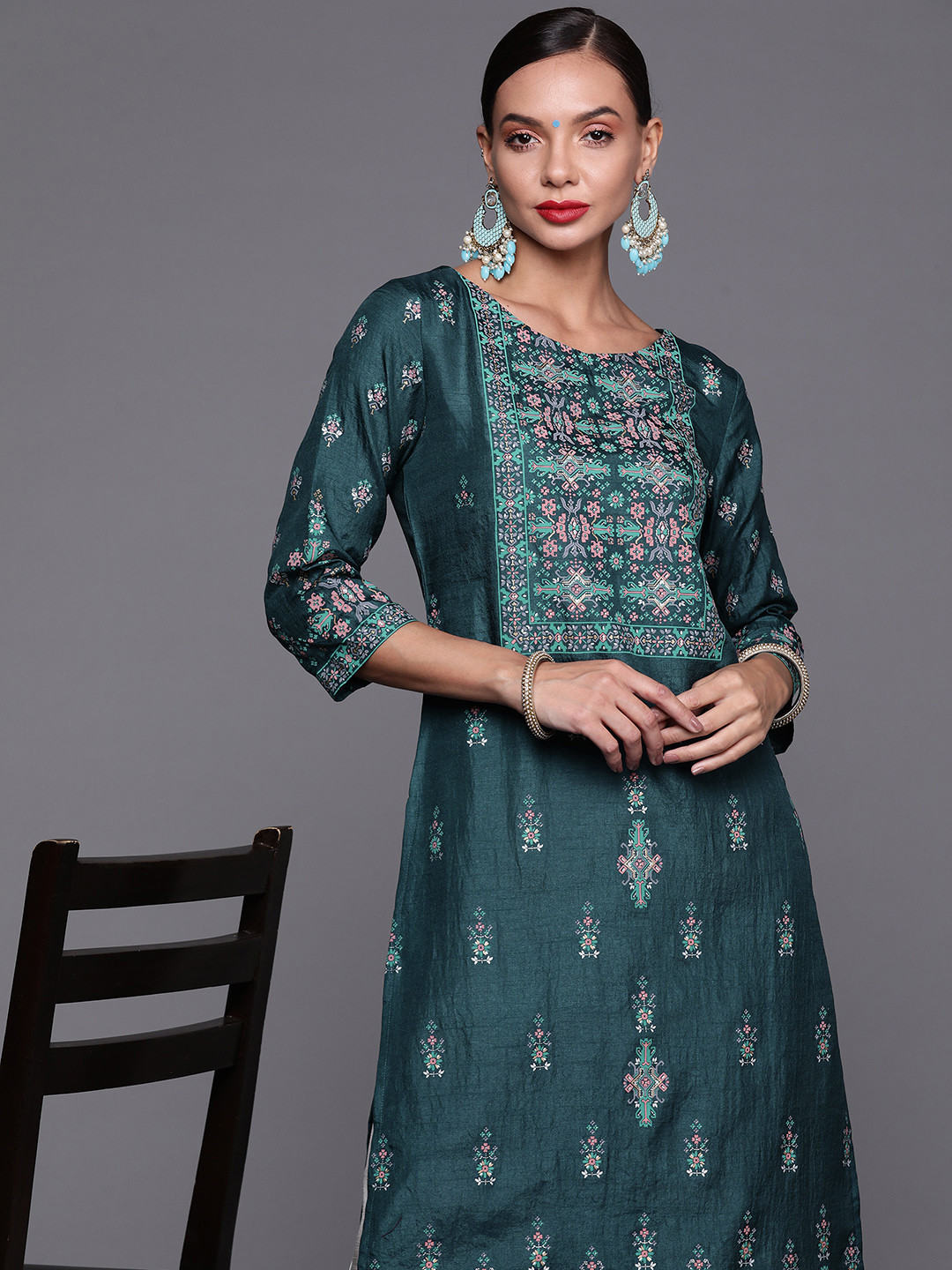 Indo Era Maroon Printed Straight Kurta Palazzos main image 0