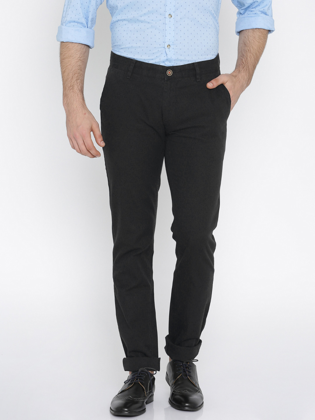 Buy Wills Lifestyle Men Black Solid Skinny Fit Flat Front Trousers