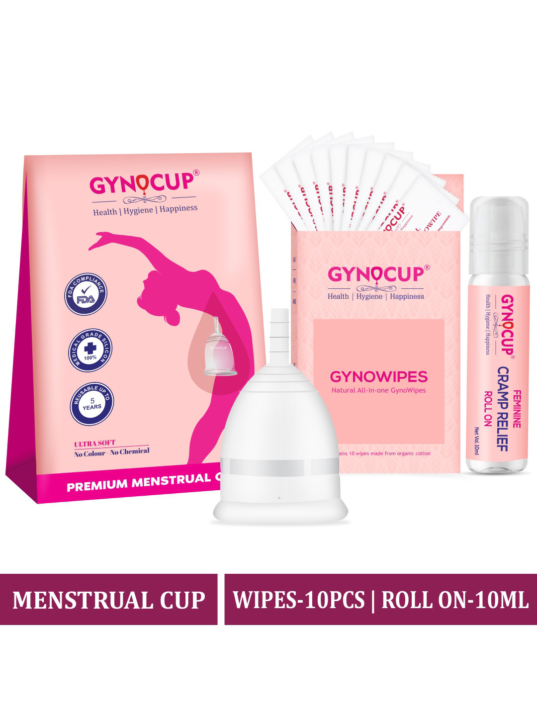Buy GYNOCUP Menstrual Cup Small With Intimate Wipes & Roll On Tampons