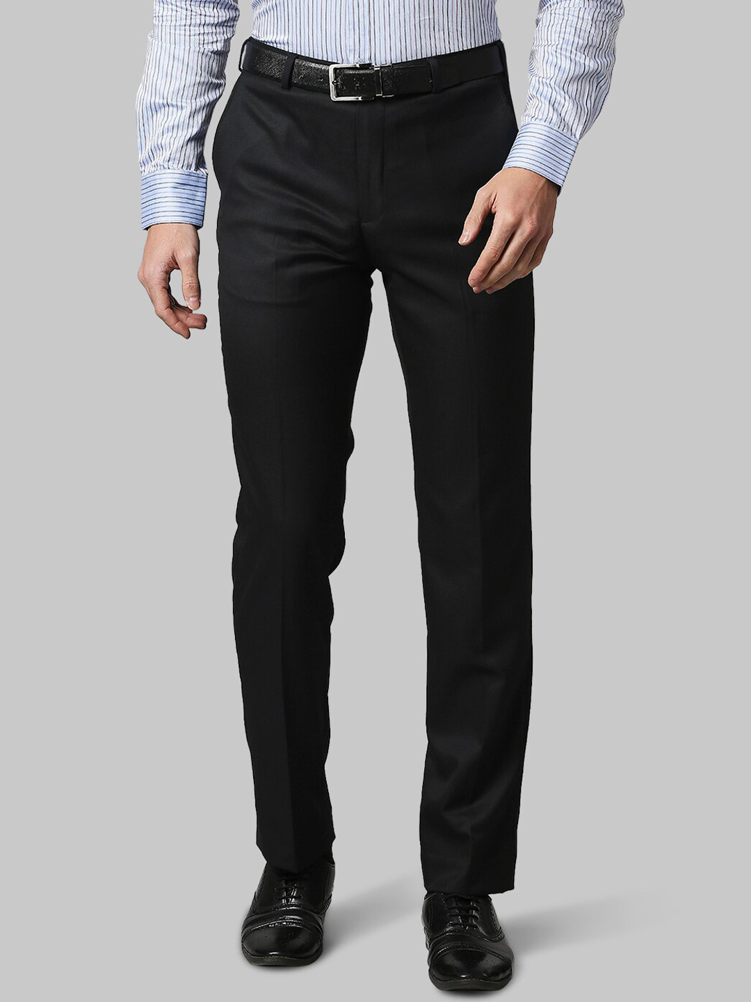 Buy Park Avenue Men Black Solid Regular Fit Formal Trousers - Trousers ...