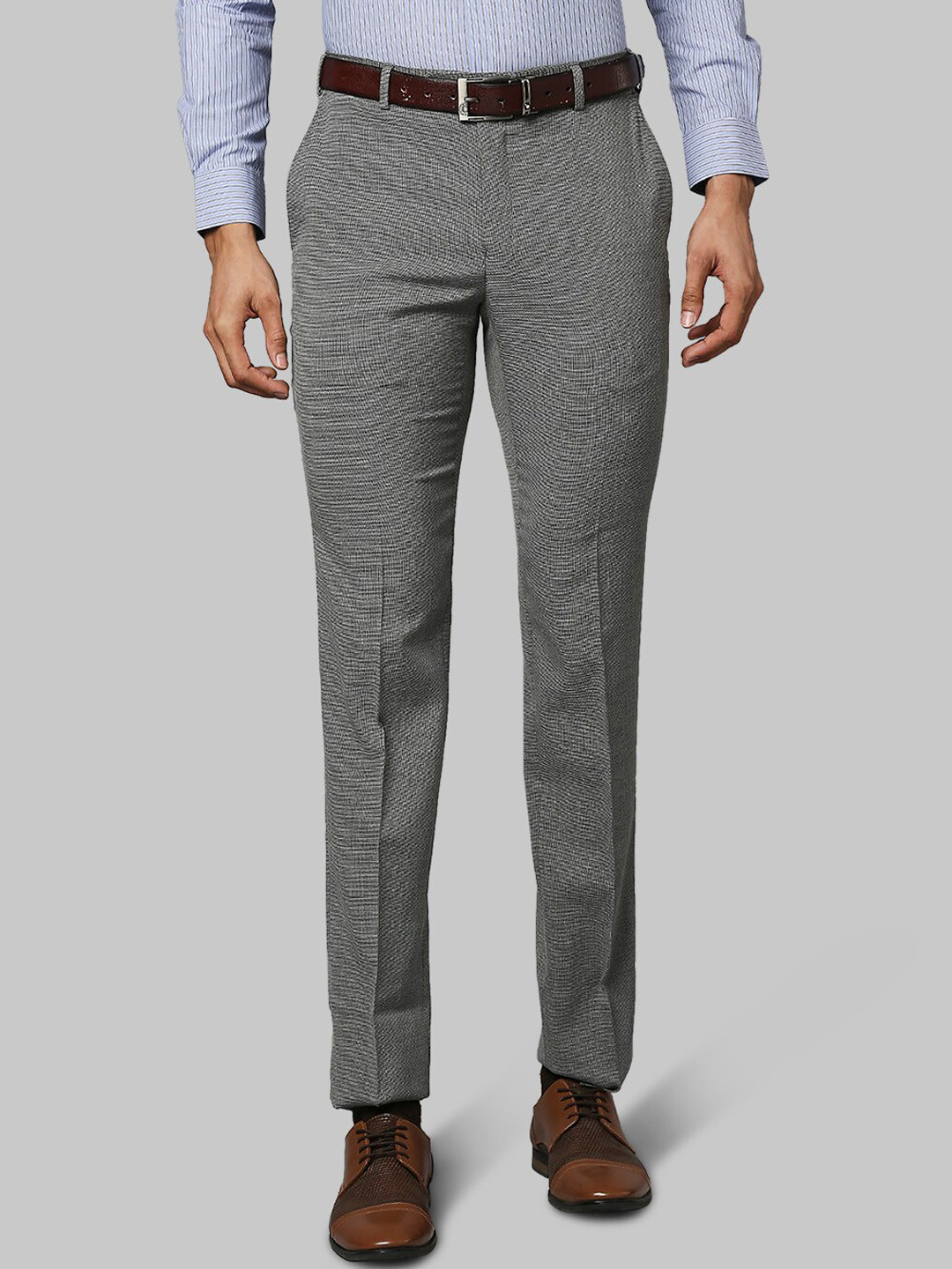 Buy Raymond Men Grey Slim Fit Formal Trousers - Trousers for Men ...