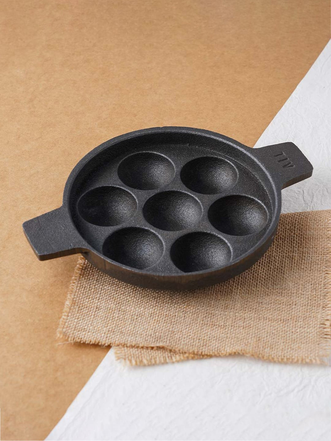 Buy The Indus Valley Black Flat Base Cast Iron Paniyaram Pan Appam