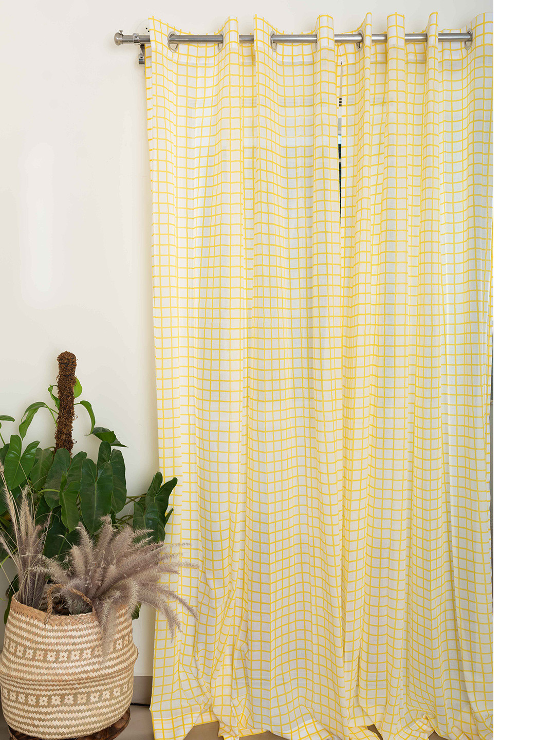 Buy The Yellow Dwelling Yellow & White Cotton Checks Sheer Window