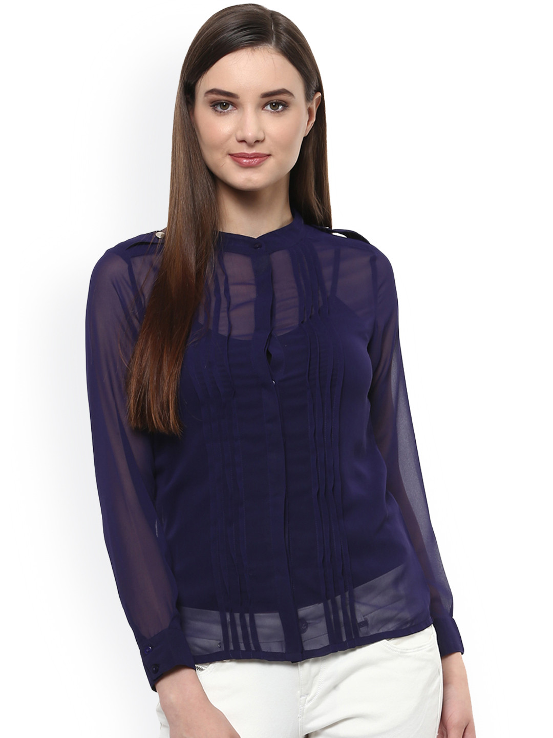 Buy Calgari Women Navy Sheer Top Tops for Women 1666241 Myntra