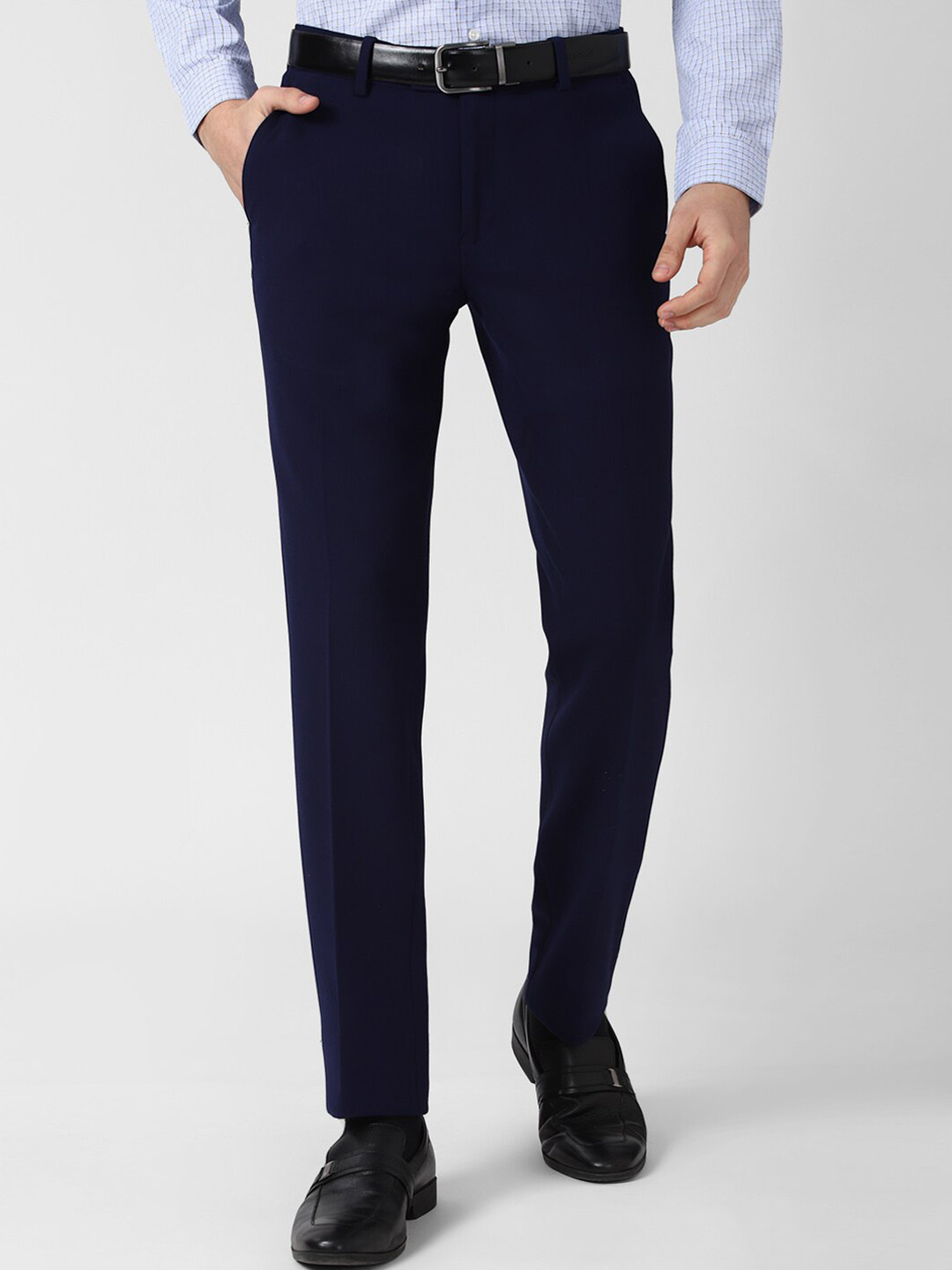 Buy Peter England Elite Men Navy Blue Slim Fit Trousers - Trousers for ...