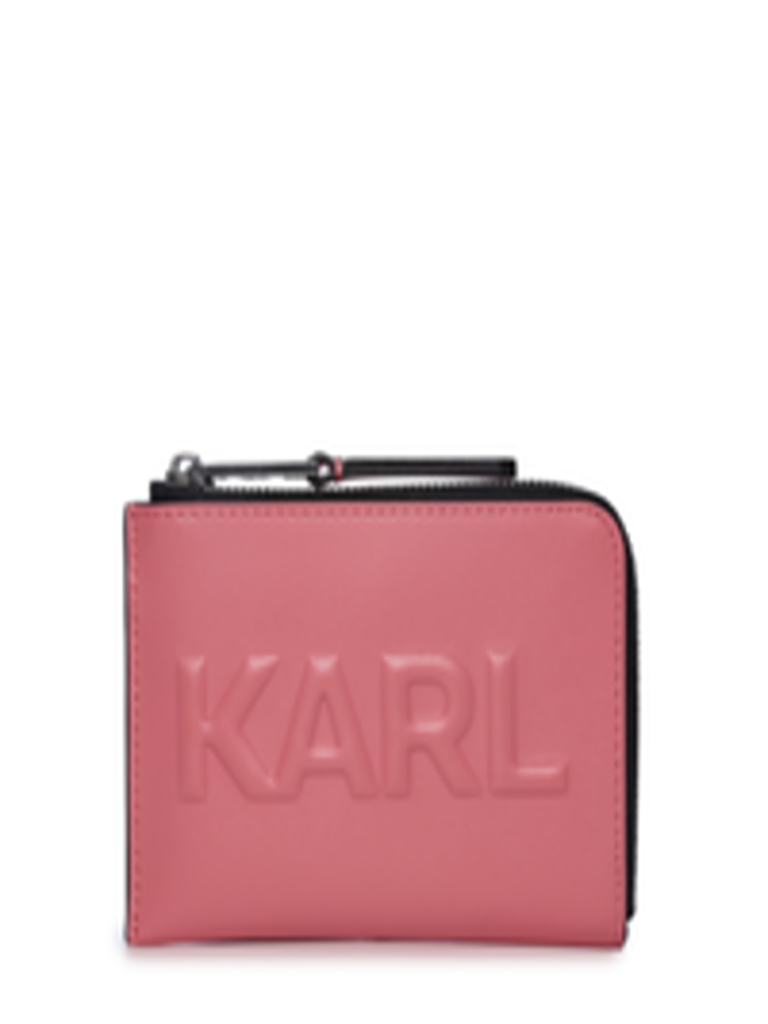 Buy Karl Lagerfeld Women Peach Coloured Typography Leather Zip Around