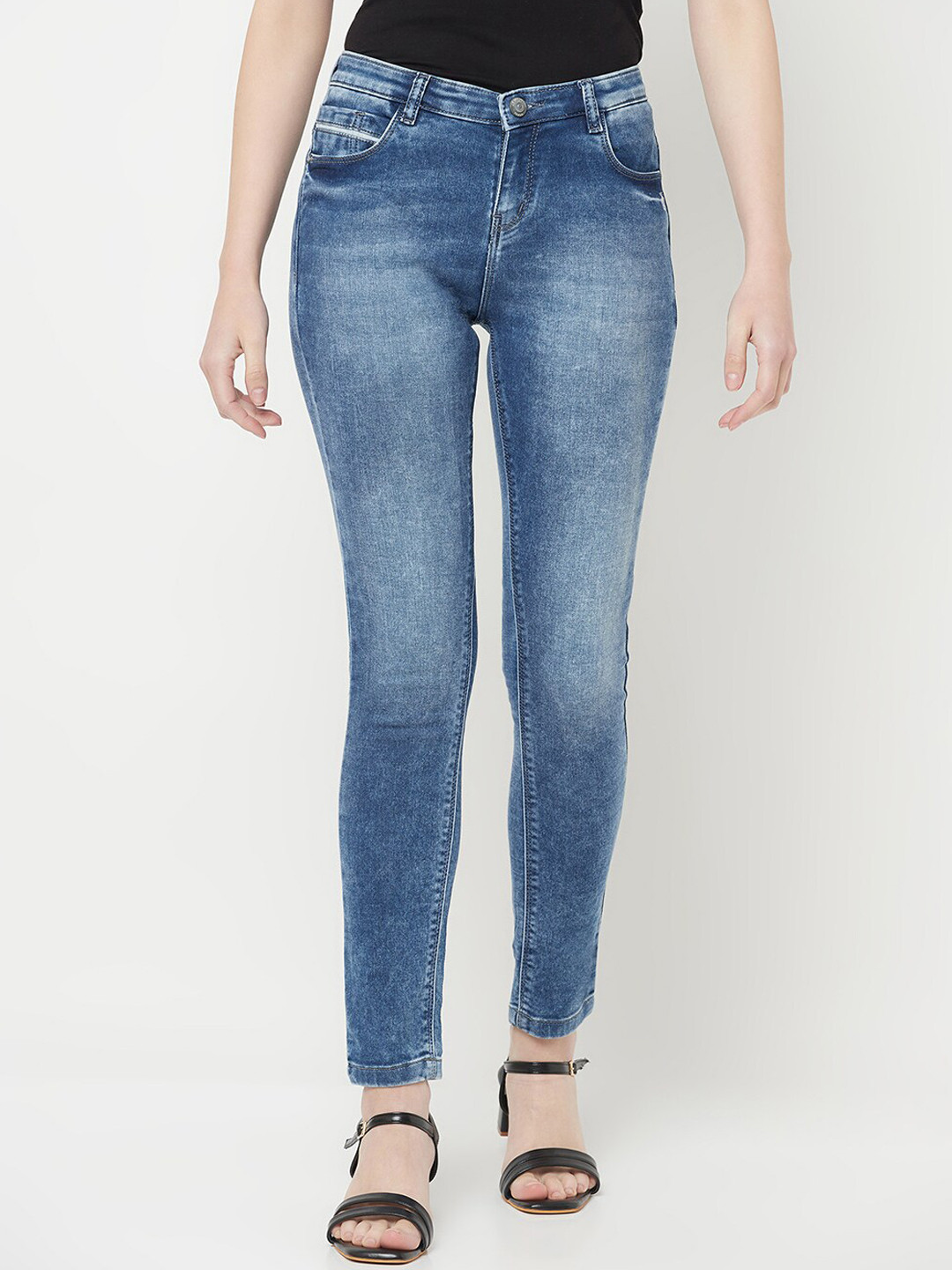 Buy Crimsoune Club Women Blue Skinny Fit Heavy Fade Stretchable Jeans