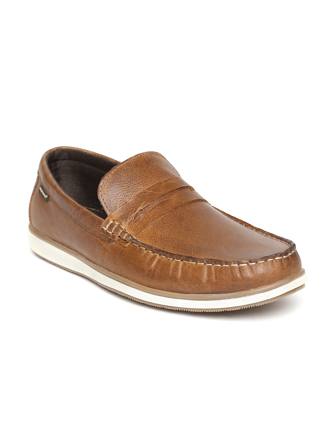 red tape men brown leather loafers