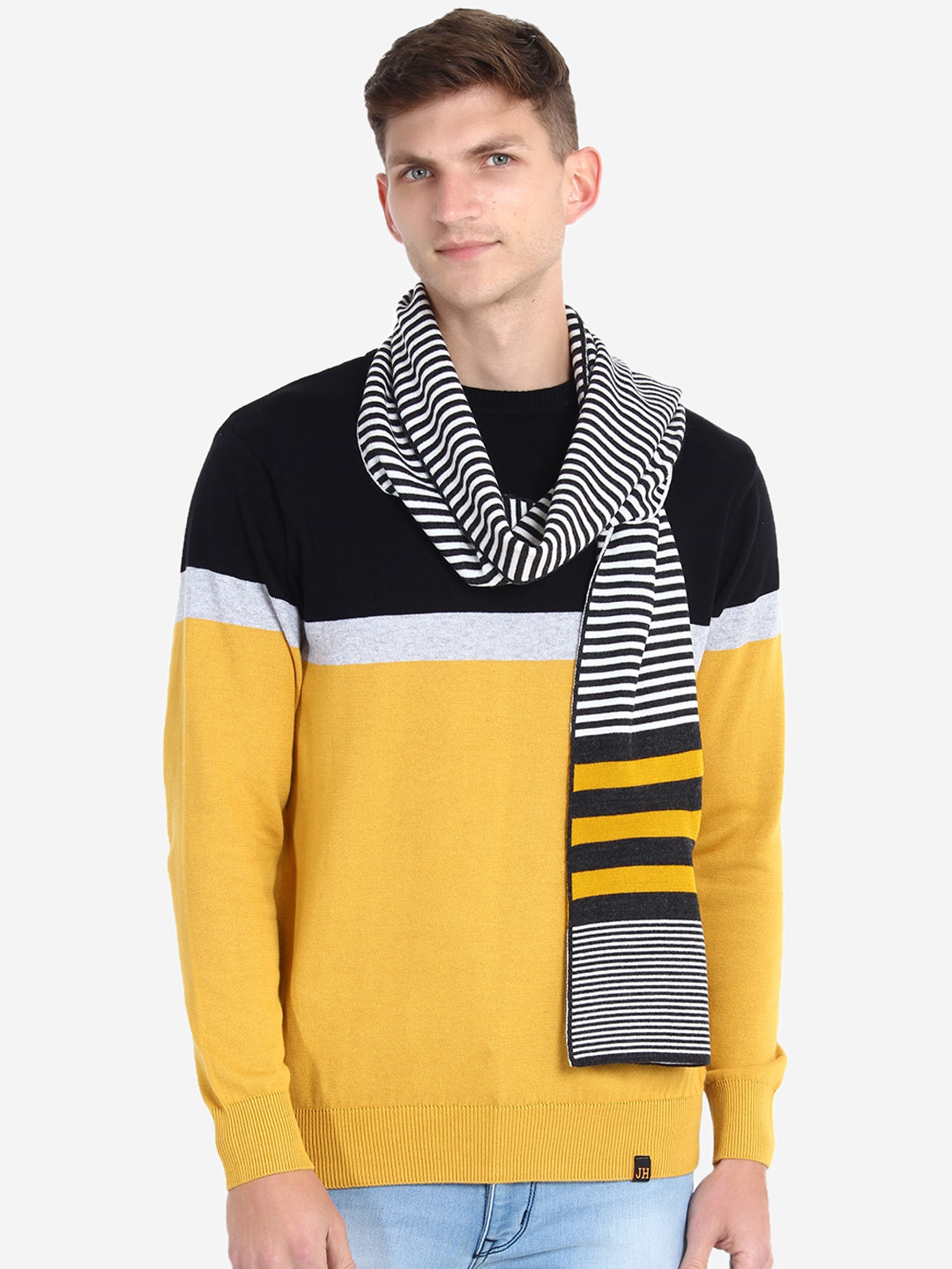 Buy JoE Hazel Men Black & White Striped Acrylic Muffler Mufflers for