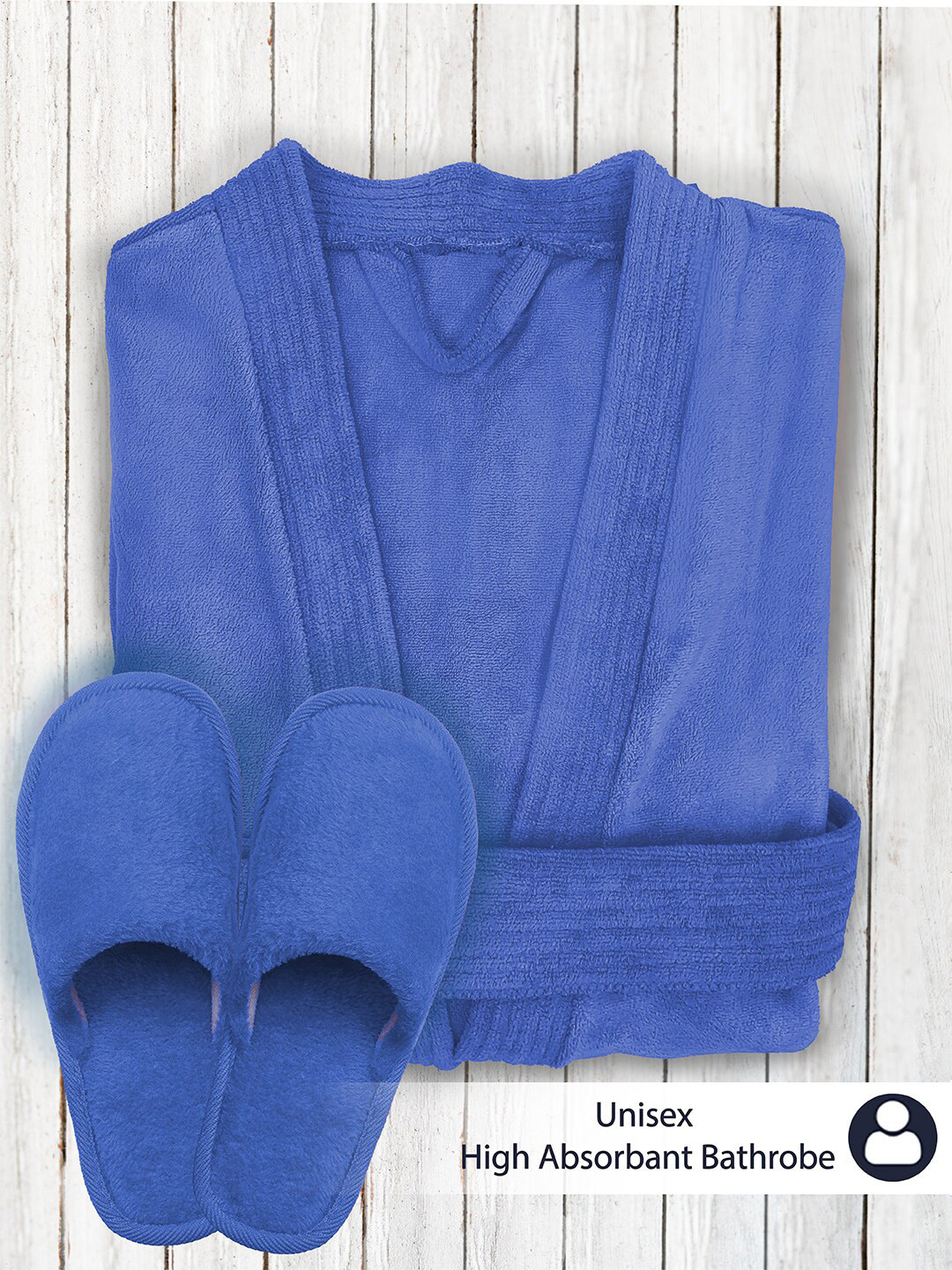 Buy Aura Blue Solid Terry Cotton Bath Robe With Slippers Bath Robe