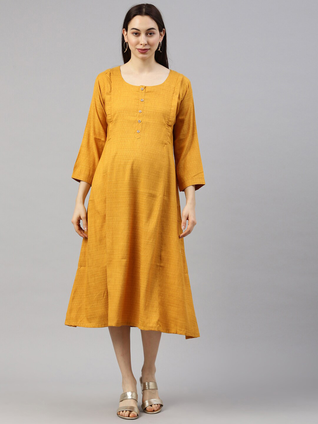 Buy GOLDSTROMS Women Mustard Yellow Maternity A Line Midi Dress