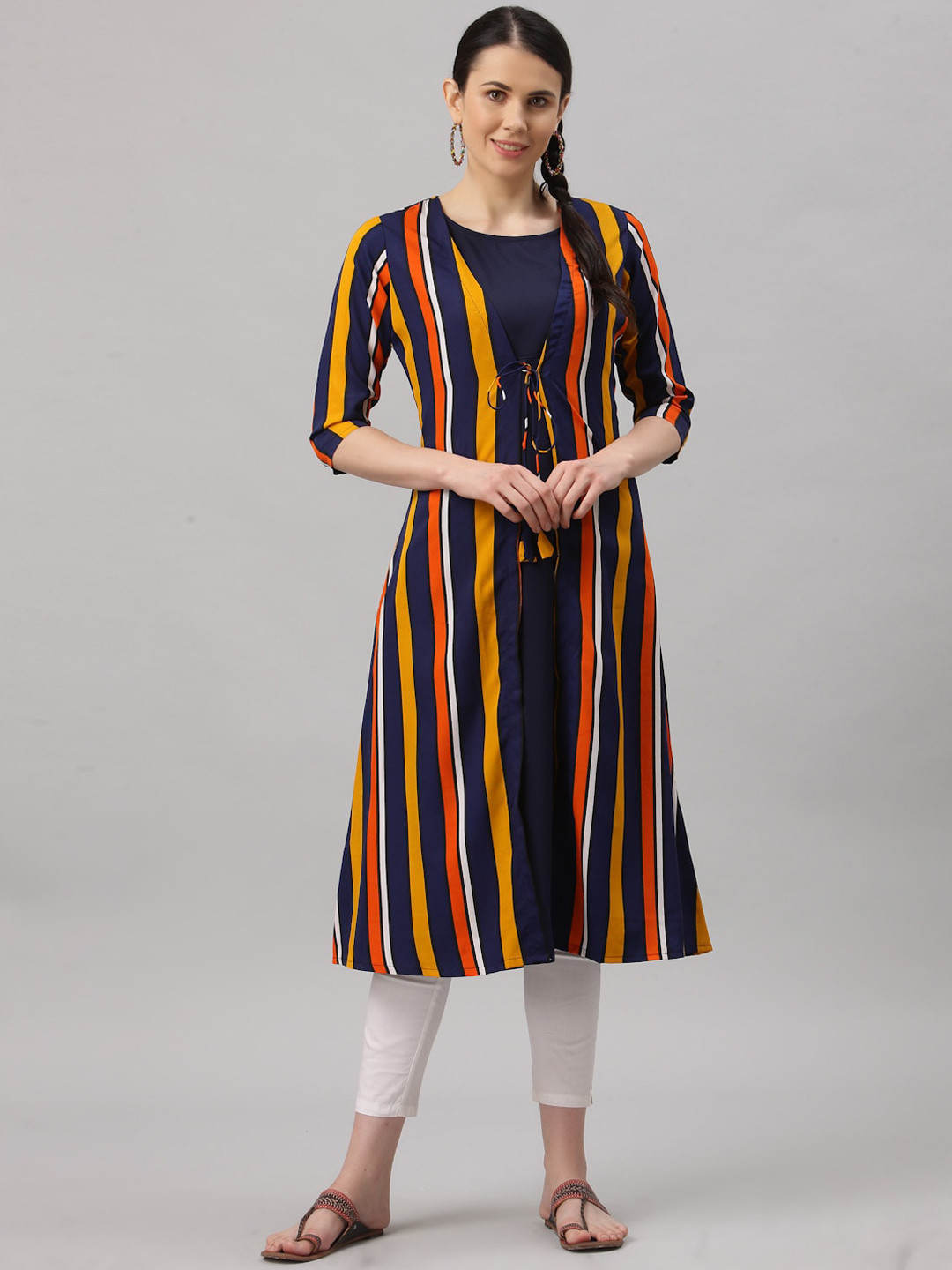Women Yellow Striped Yarn-Dyed Kurta