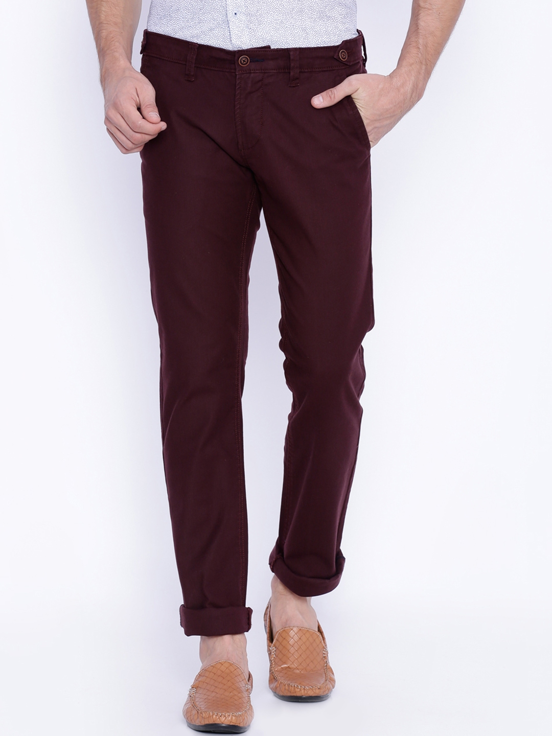 Buy Basics Men Red Solid Skinny Fit Trousers - Trousers for Men 1667084 ...
