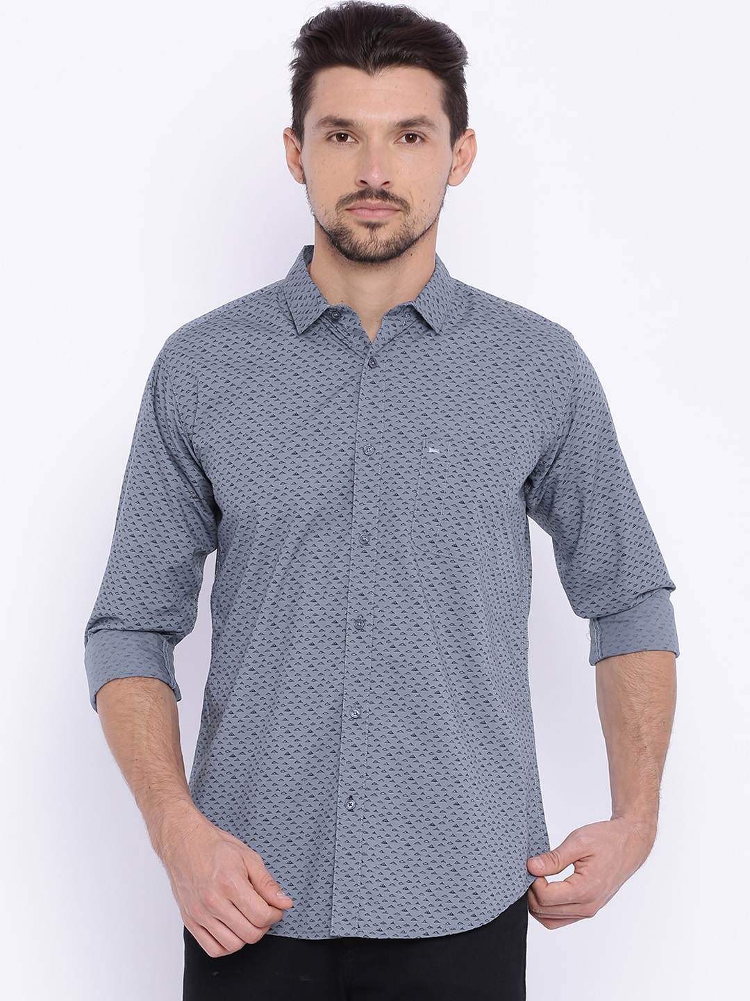 Buy Basics Men Blue Slim Fit Printed Casual Shirt - Shirts for Men ...