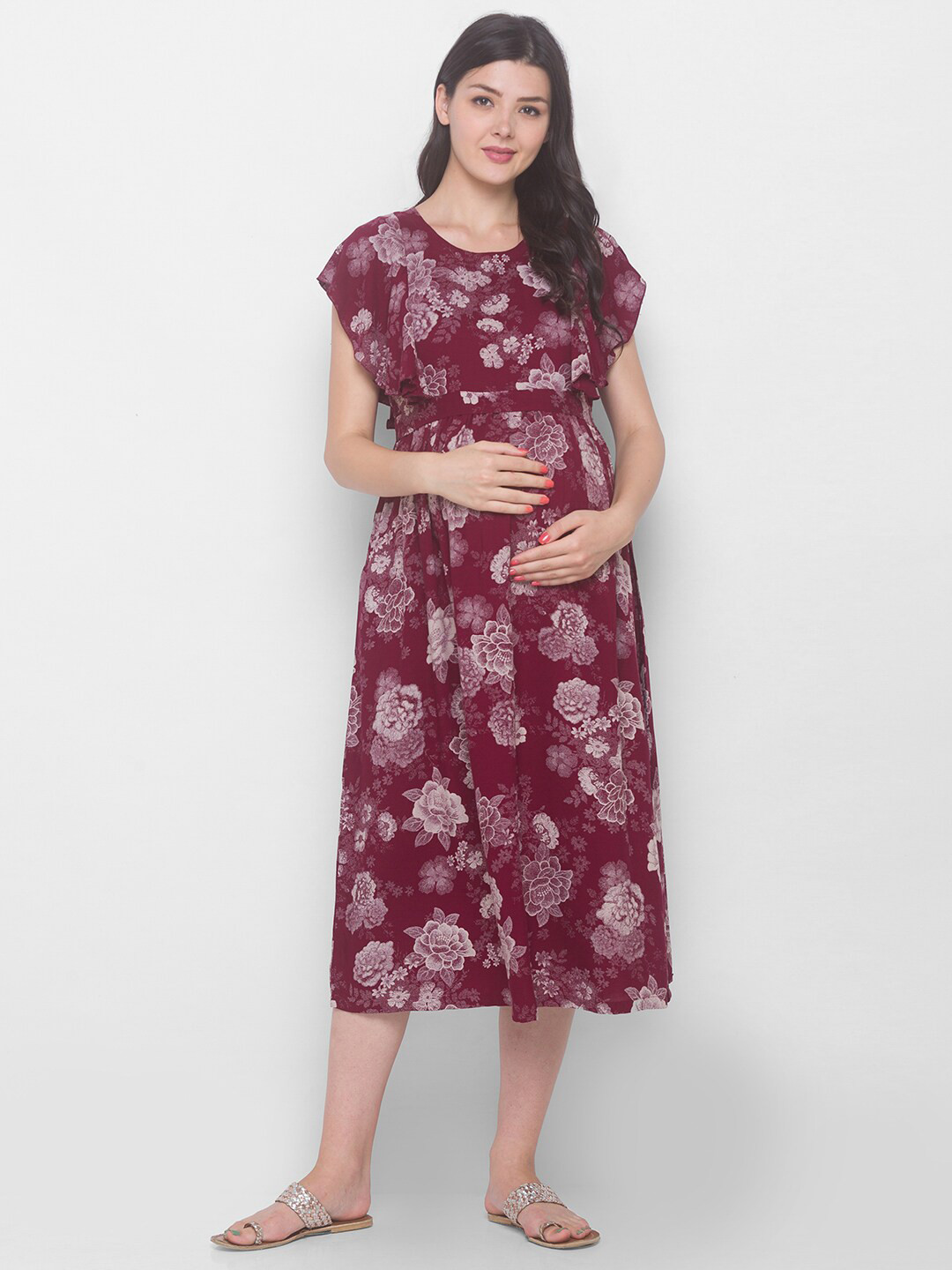 Buy AV2 Maroon Floral Maternity Midi Dress Dresses for Women 16673258