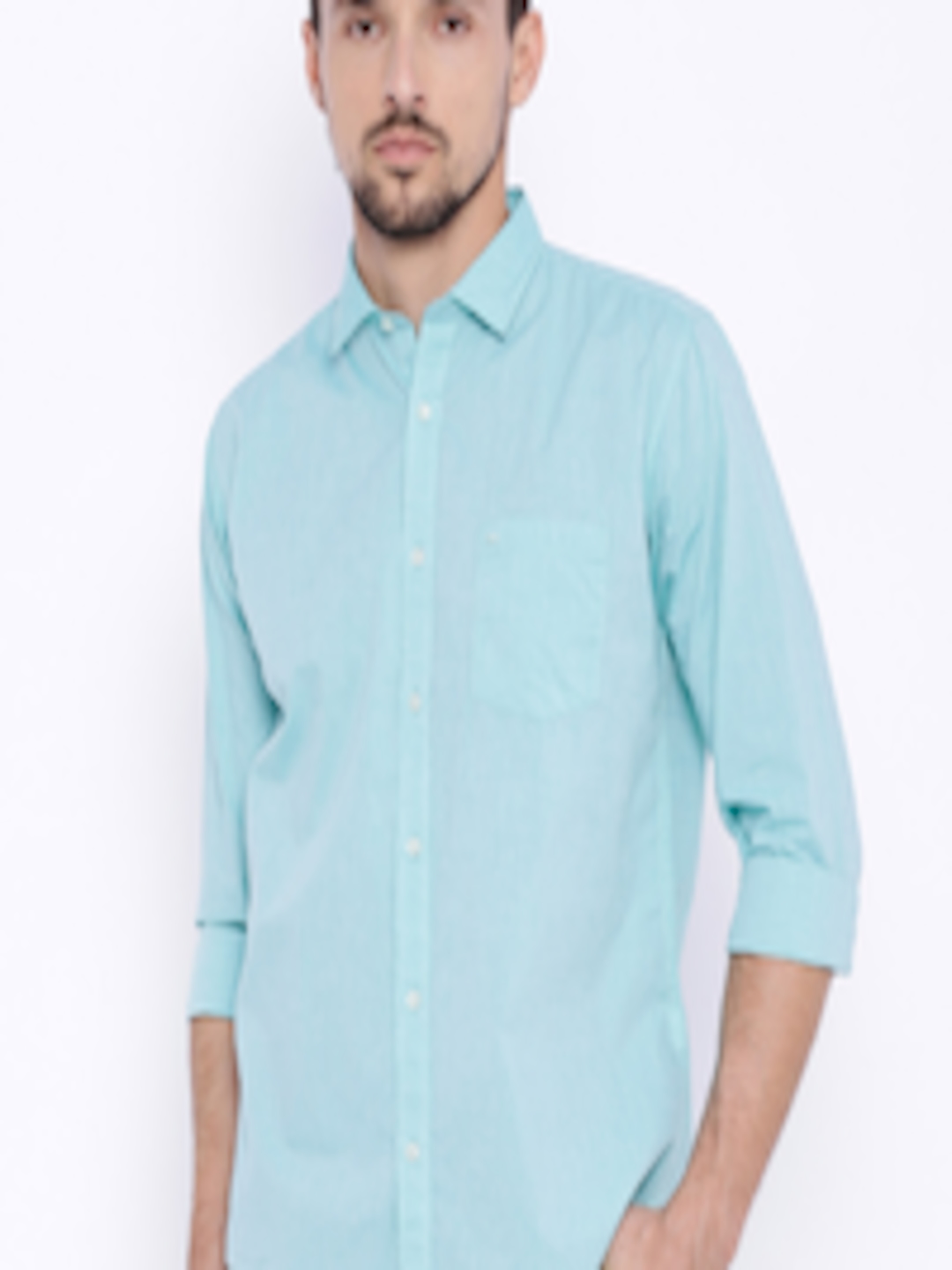 Buy Basics Men Sea Green Slim Fit Solid Casual Shirt - Shirts for Men ...